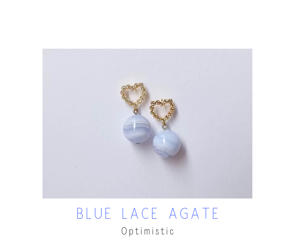 ต่างหูหินแท้ "14K" Blue Lace Agate Earring (เสริมความมั่นใจในการสื่อสาร )