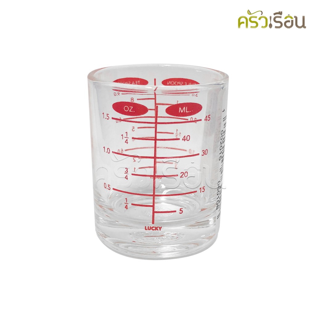 LUCKY GLASS Classic Scale Glass MC-42, cylindrical shape, with 4 types of red scale, 1.5 ounces / 45 ml. TD 4.7 x H 5.7 cm. LG-404202A