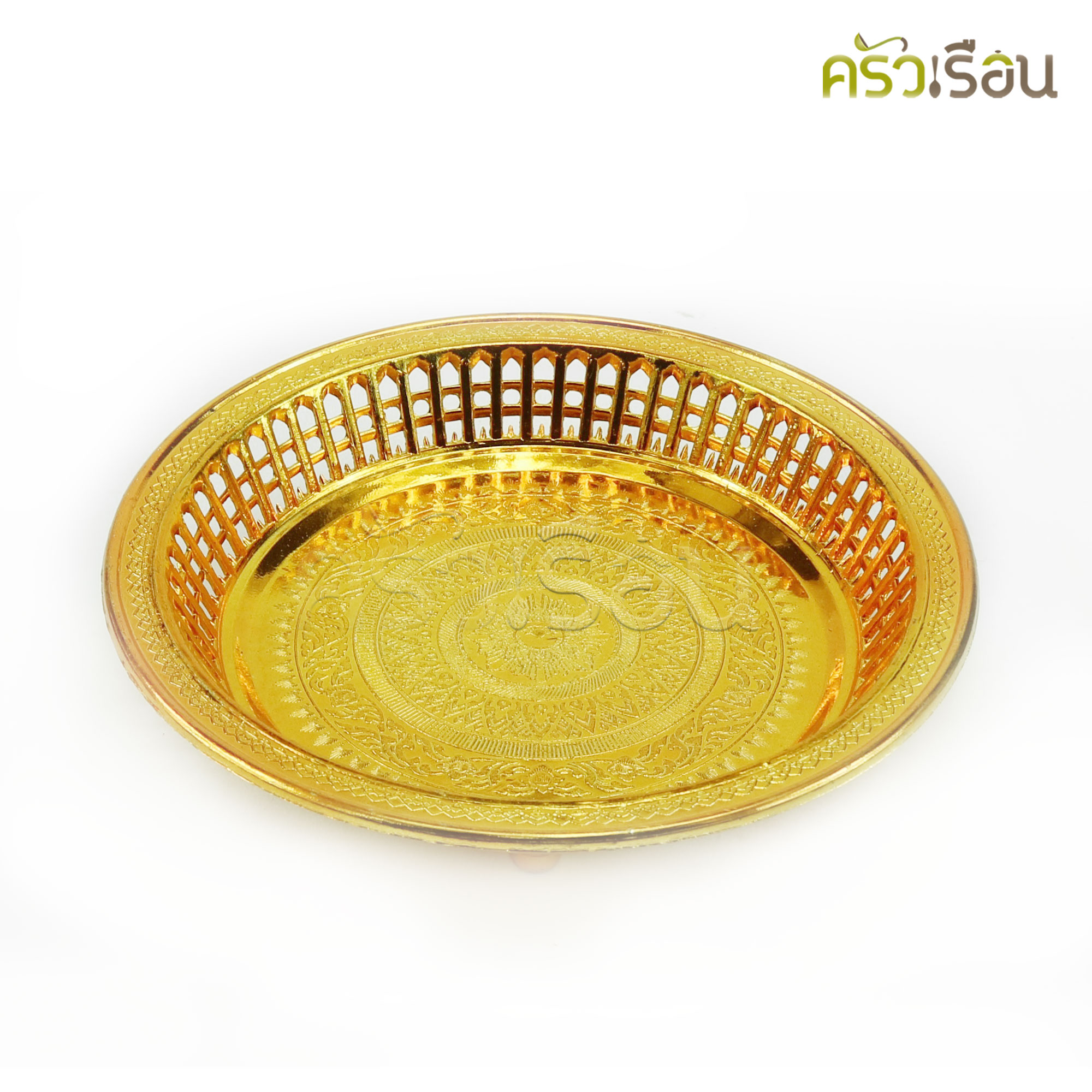 Thai pattern [Price per piece] Rattanakosin tray, plastic, gold color, round tray