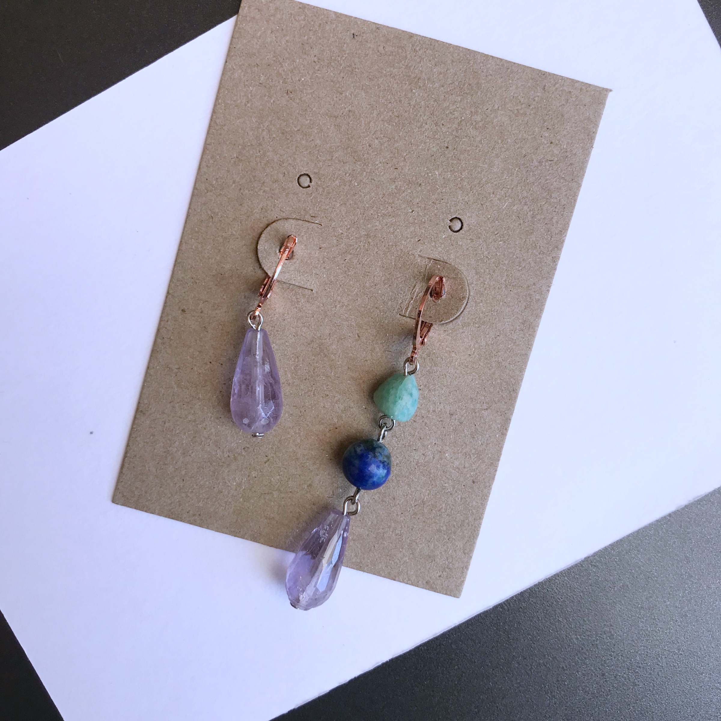 ต่างหูหินแท้ "The Pink" Lavender Amethyst +Azurite Earring (For Wealth)