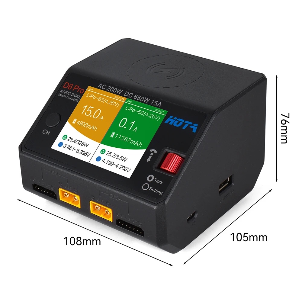 HOTA D6 Pro AC200W DC650W High Power Smart Lipoแบตเตอรี่เครื่องชาร์จประจุสำหรับ RC Drone อะไหล่อุปกรณ์ โดรน Drone