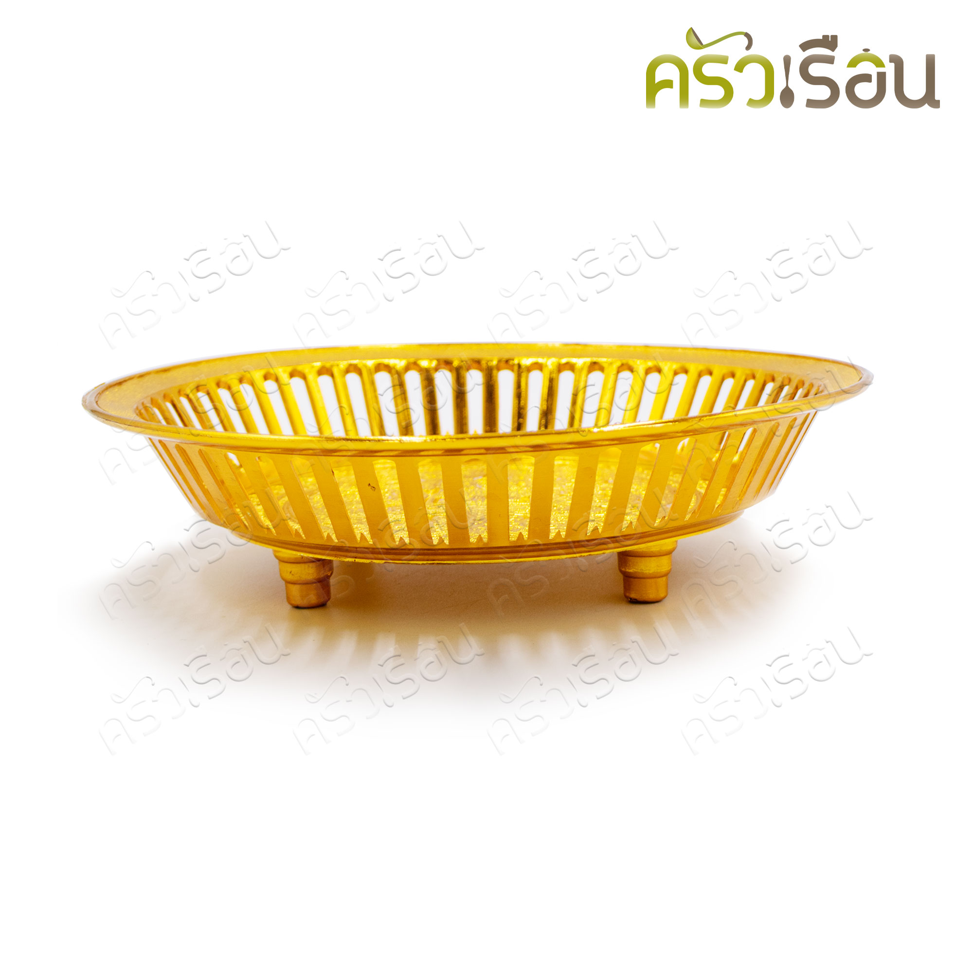 Home brand Plastic round tray, gold color, 24 cm. Rattanakosin worship tray, Thai pattern tray