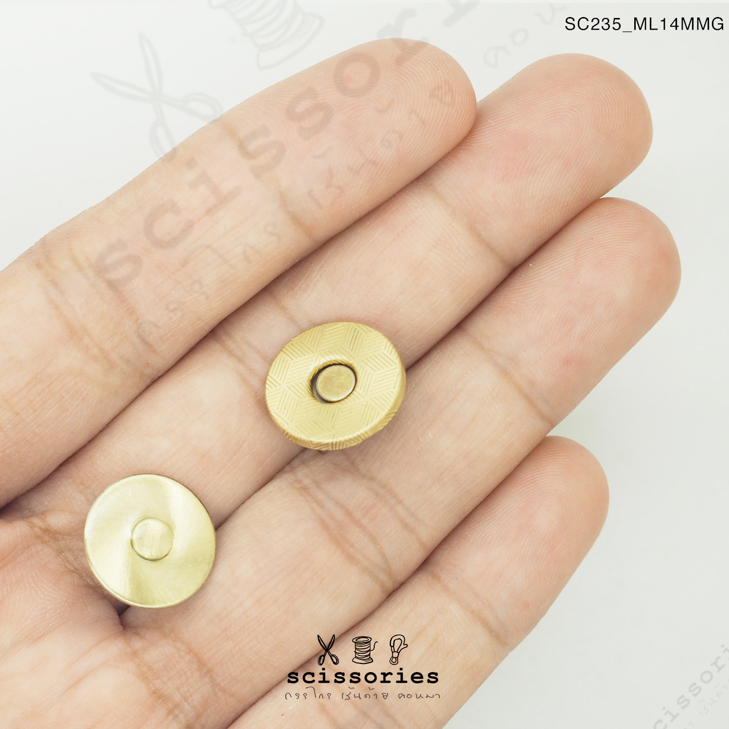 แม่เหล็กติดกระเป๋าบางลาย 14MM สีเหลืองปัด2 ตัว เกรดดี แบบเน้นแรงดูด