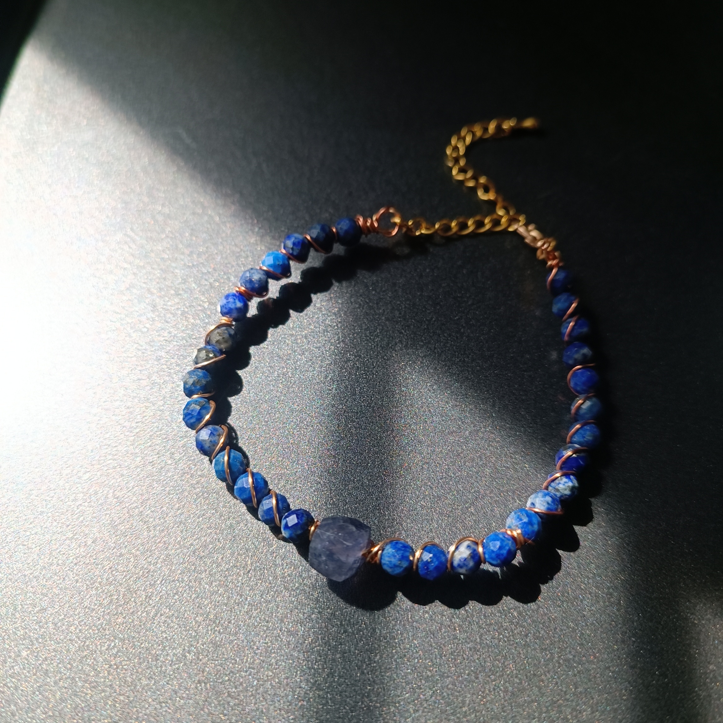 สร้อยข้อมือหินแท้ "Twisted" Good Fortune Wire Wrapped Bracelet (Lapis Lazuli , Iolite)
