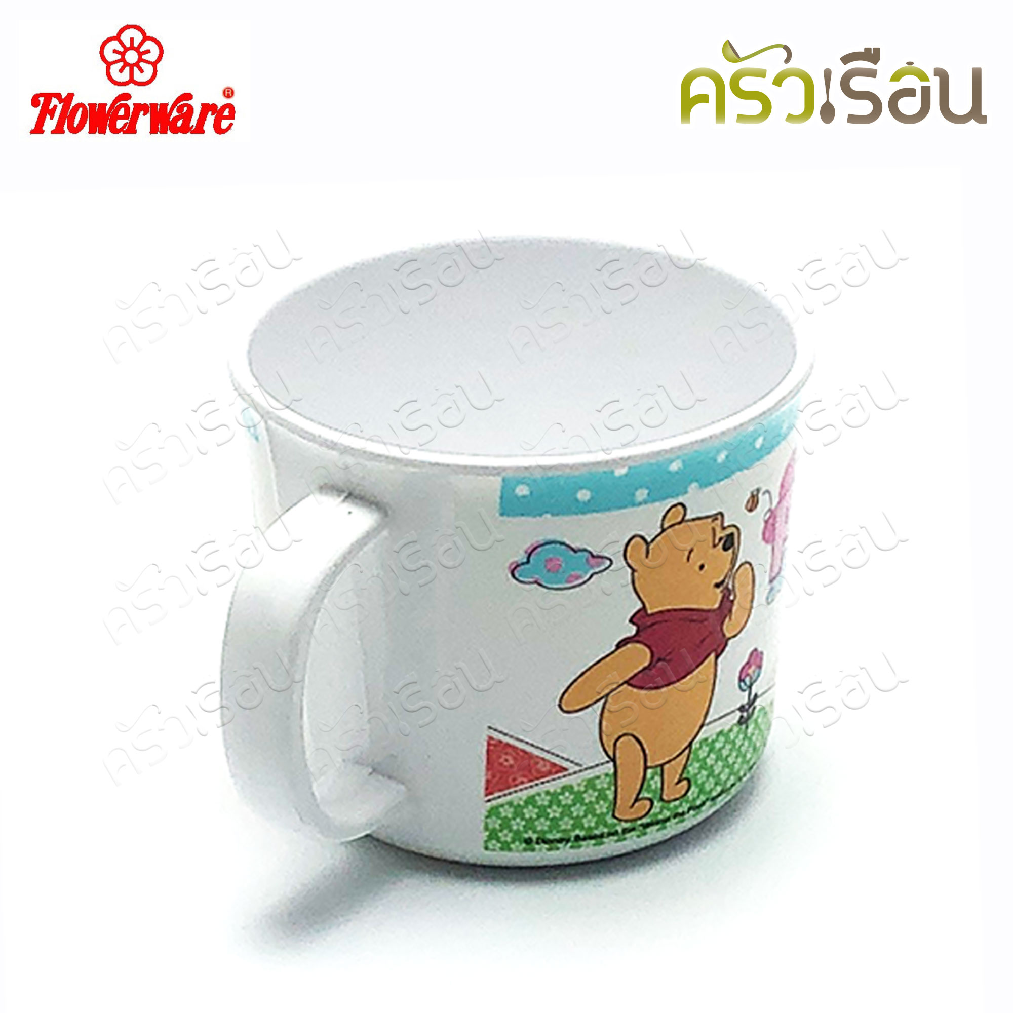 Flowerware ลาย Pooh Blue Spot white หมีพูห์ พูห์ บลู สปอต ไวท์ [ ราคาต่อชิ้น ] ชาม หรือ แก้วน้ำ หรือ ถาดหลุม เมลามีน