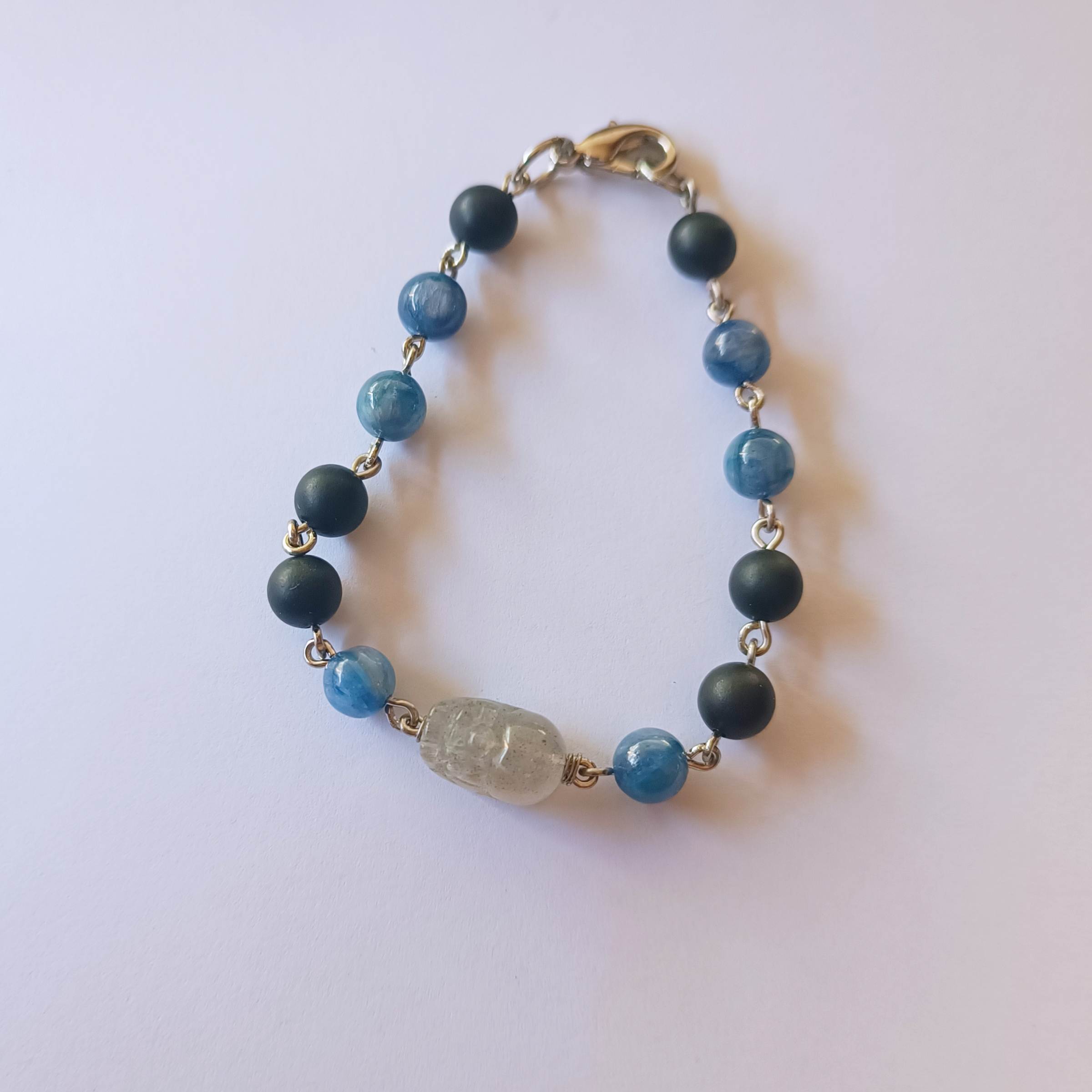 สร้อยข้อมือหินแท้ "Connected" Master Purification & Success Bracelet (Shungite + Pixiu Labradorite+ Kyanite)