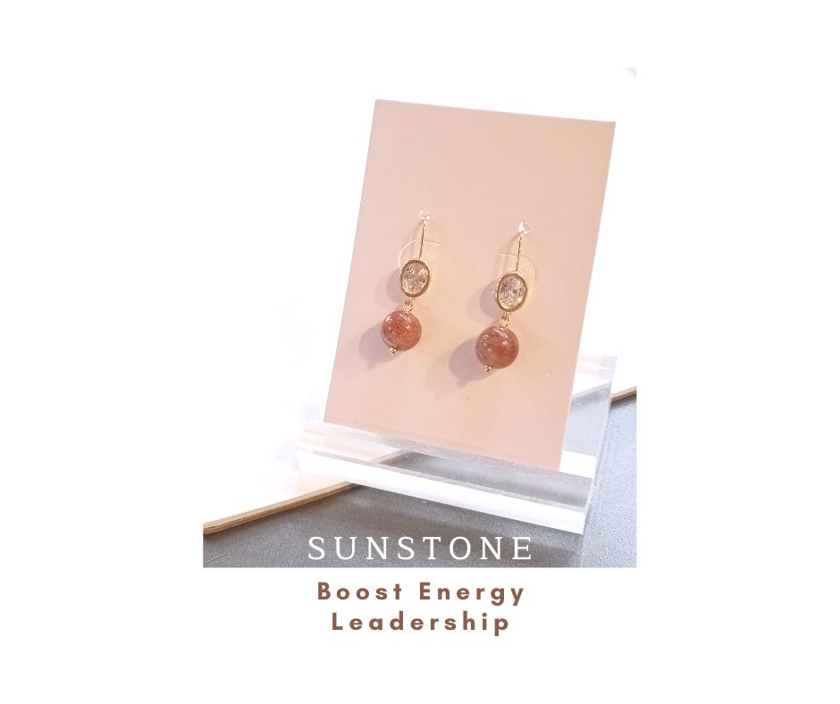 ต่างหูหินแท้ "18K" Golden Sunstone Earring (ความเจริญงอกงาม เสริมบารมี ความเป็นผู้นำ)