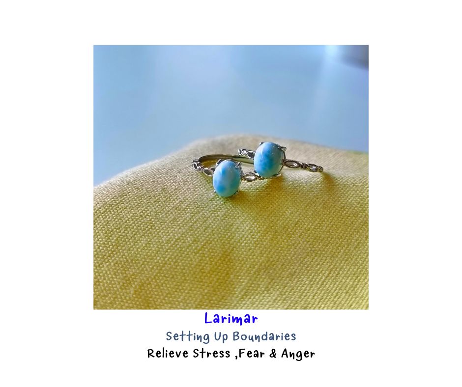 Natural "Larimar" 92.5 Silver Ring แหวนเงินแท้ 92.5 ประดับหินแท้ Larimar (เสริมคลื่นปรับจูนพลังงาน 4 จักระไปพร้อมกัน)
