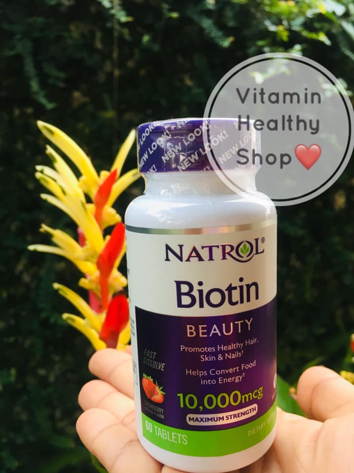 Natrol biotin strawberry 10,000 mg 60 เม็ด