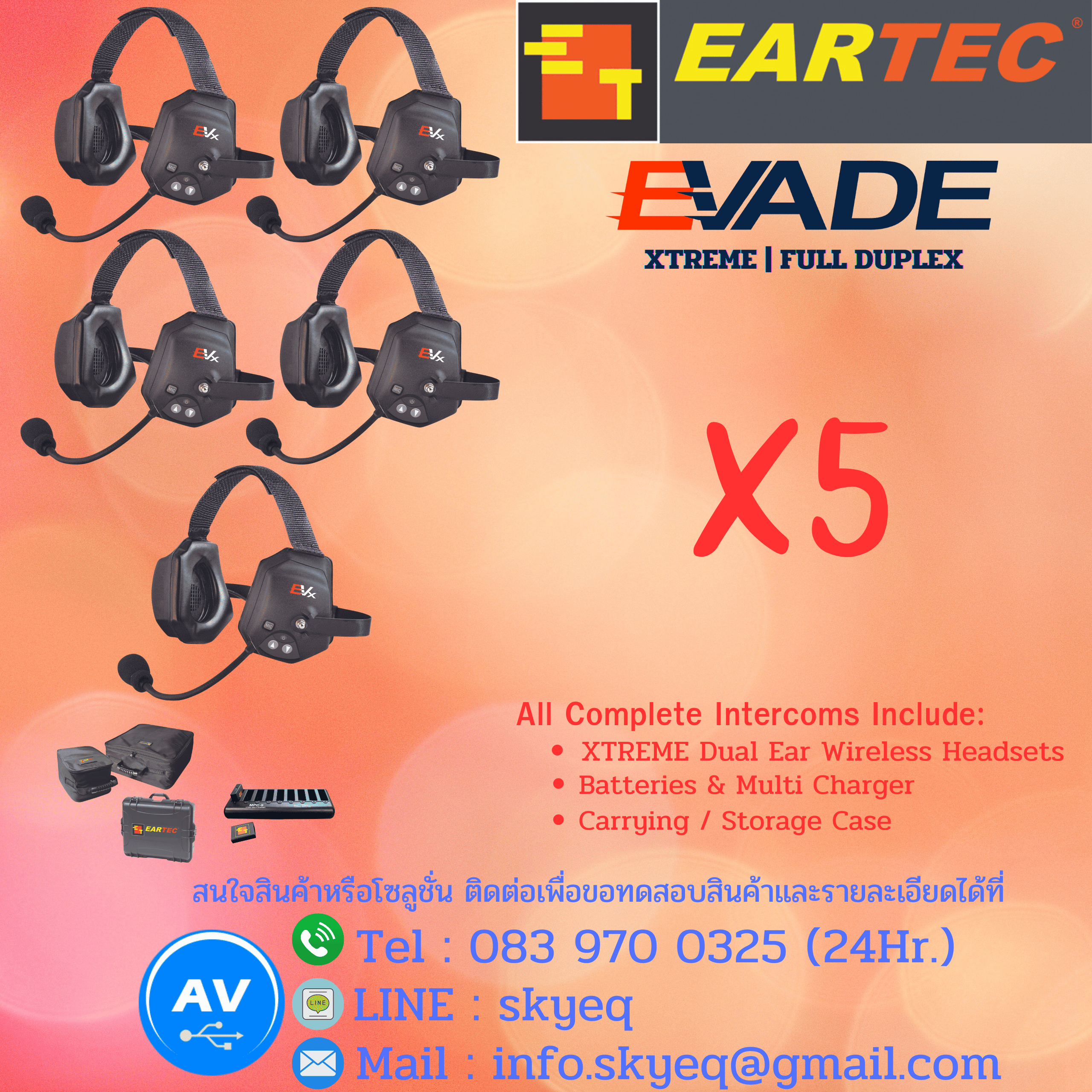 EARTEC Evade XTreme Wireless Headset System – EVxT5 Two Evade XTreme Headsets, Batteries, Charger, Case