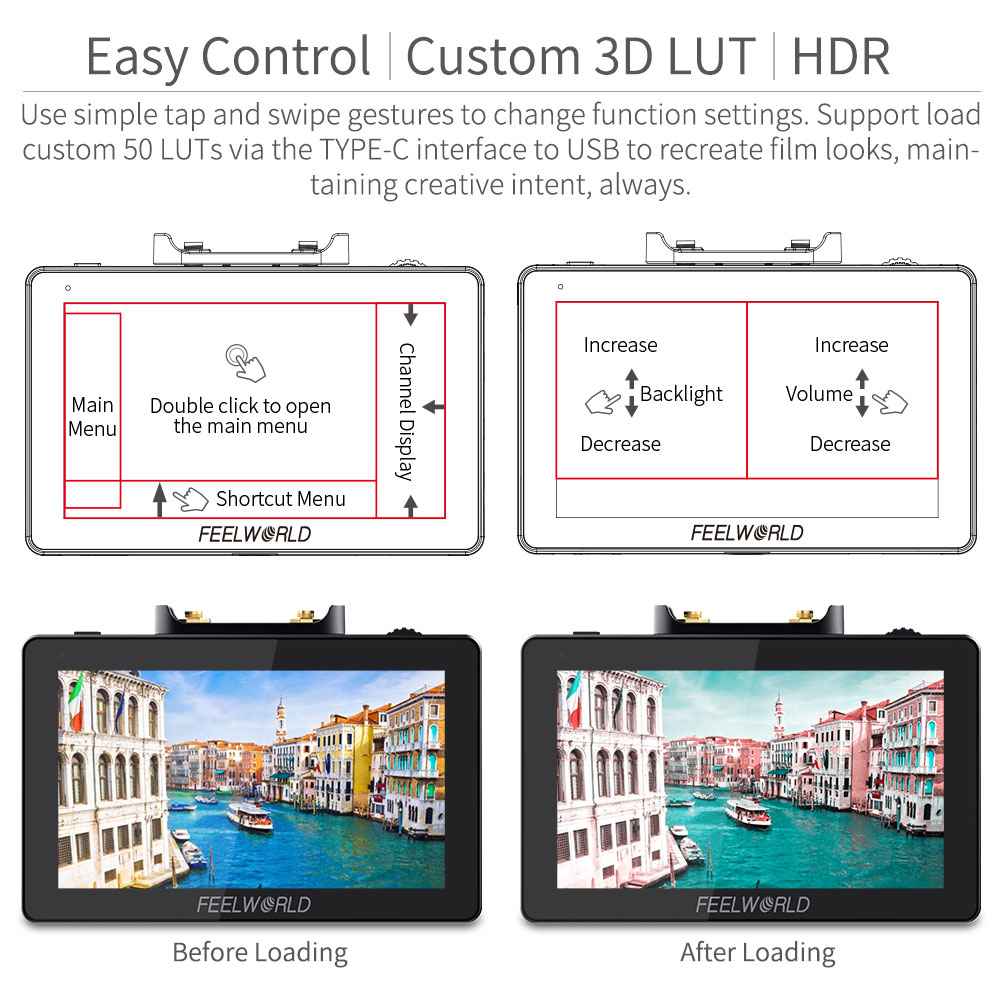 FEELWORLD FT6 FR6: ชุดจอภาพ 5.5 นิ้ว Touchscreen พร้อมการส่งวิดีโอไร้สาย 4K HDMI สำหรับกล้อง DSLR