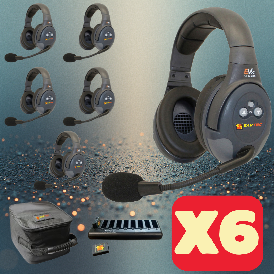 Eartec EVADE EVx6D Full Duplex Wireless Intercom System with 6 Dual-Ear Headsets (2.4 GHz)