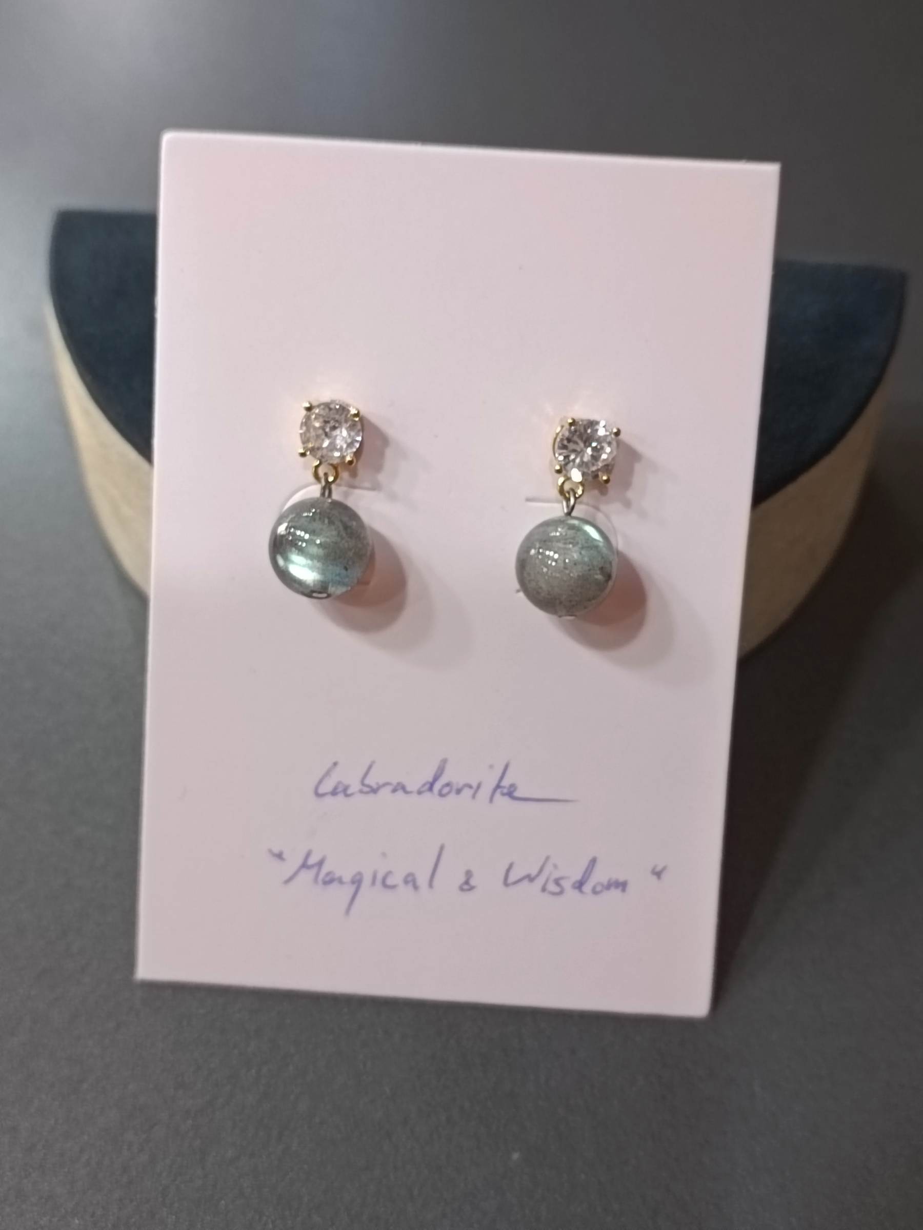 ต่างหู "14K" หินแท้ลาบาโดไลท์ Labradorite Earrings (Magical & Mystery)