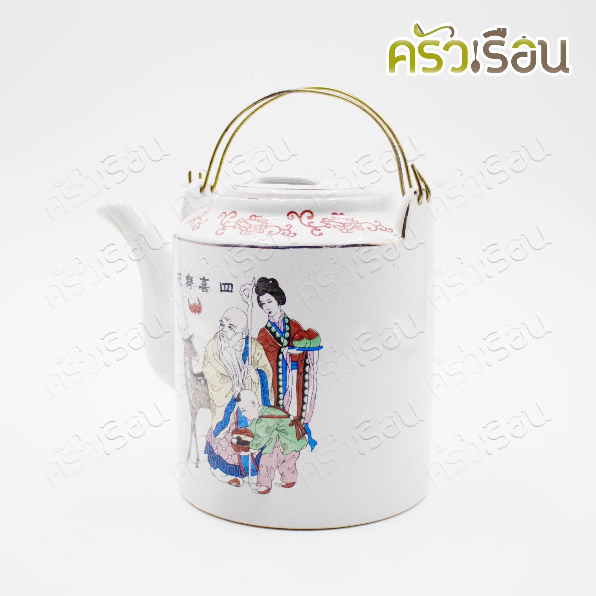 Teapot, porcelain, handle with flower pattern [assorted patterns], white #60, height 12 cm. Teapot, porcelain, handle with white handle.