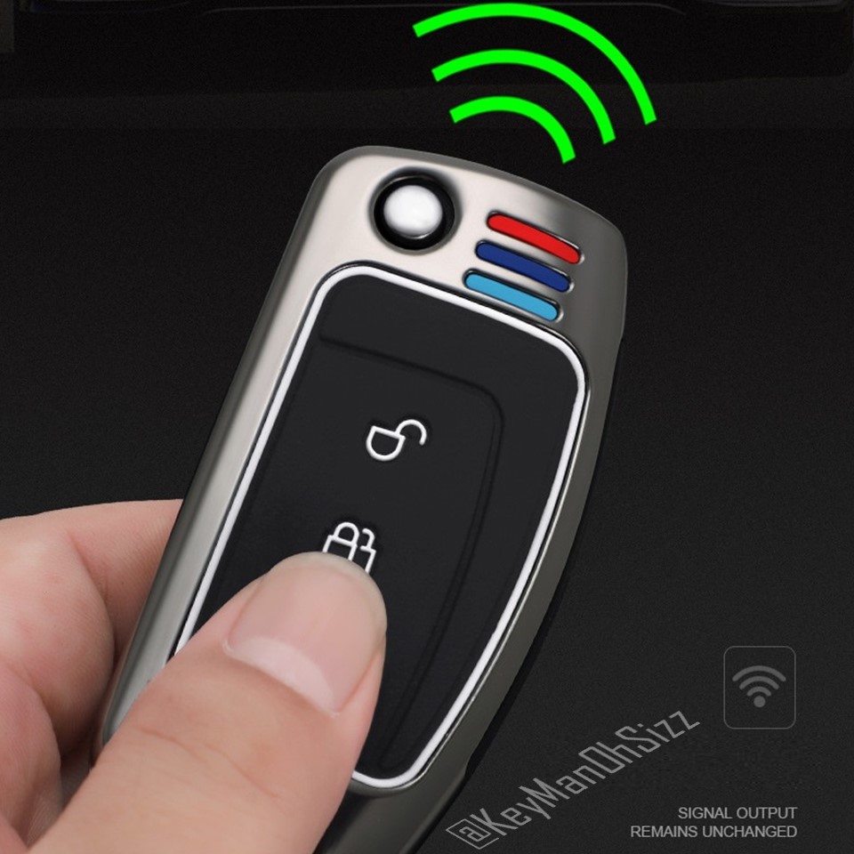 เคสโลหะรีโมทรถ FORD FIESTA Full Package 2021 (Alloy Up Grade Luminescence 3D Silicone Push button Guard) Ford Key Sets Model FORD FIESTA, ECOSPORT, FOCUS 3 ปุ่ม แบบพับข้าง