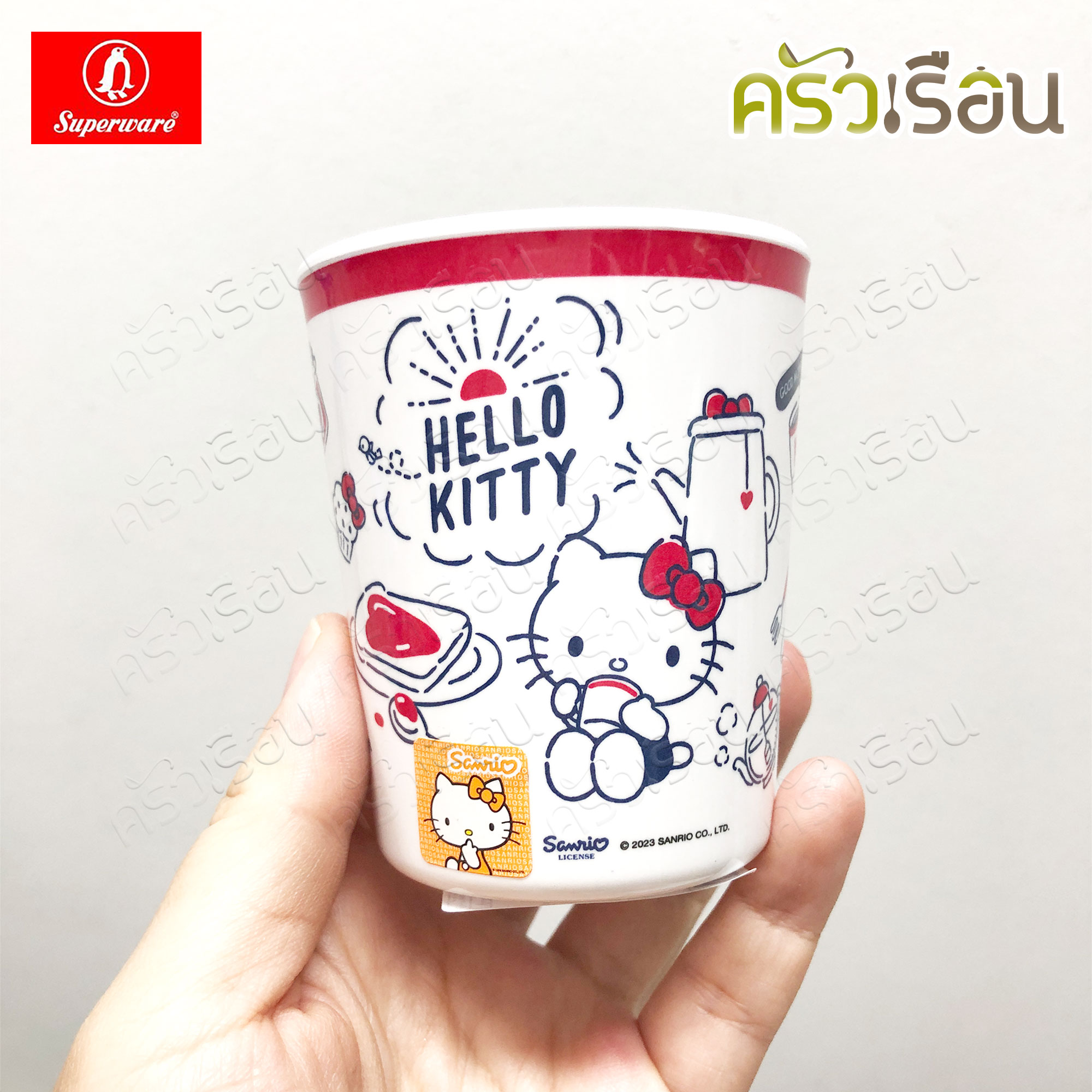 Superware ลายคิตตี้ เบรคฟาสต์ Kitty Breakfast [ ราคาต่อชิ้น ] จาน หรือ ชาม หรือ ช้อนส้อม หรือ แก้วน้ำ เมลามีน