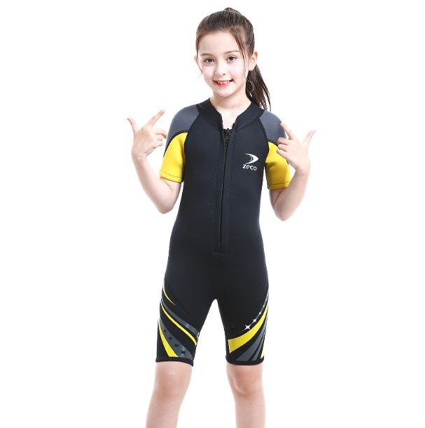 ชุดว่ายน้ำเด็กควบคุมอุณหภูมิ ป้องกันหนาว ป้องกันรังสี UV bodysuit แขนสั้นขาสั้น ผลิตจากผ้า Neoprene หนา 2.5 mm.