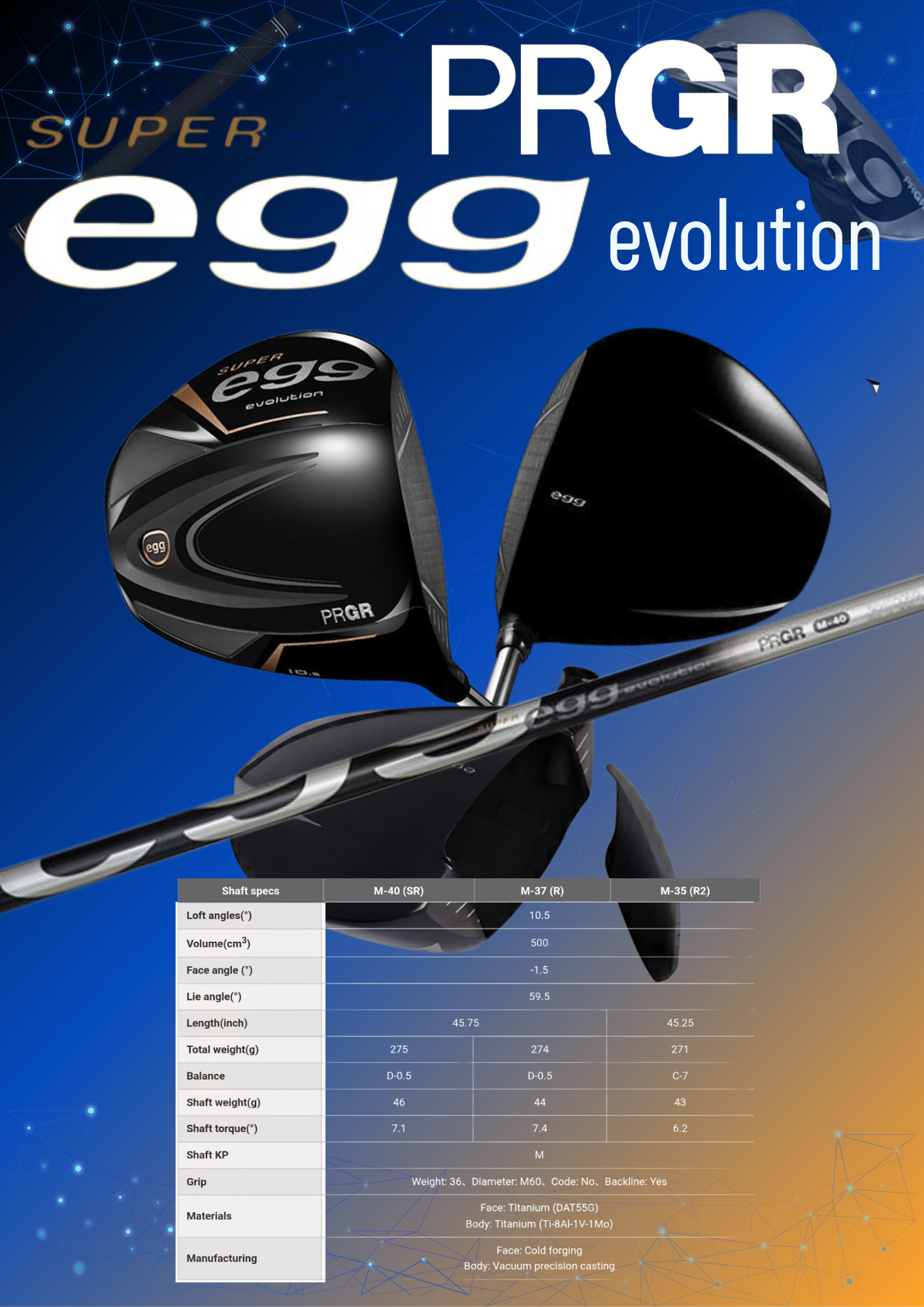 Driver PRGR SUPER EGG (Non-conforming)10.5 (M-37= R /44g./ TQ:7.4) 500cc.model 2024 (latest version)