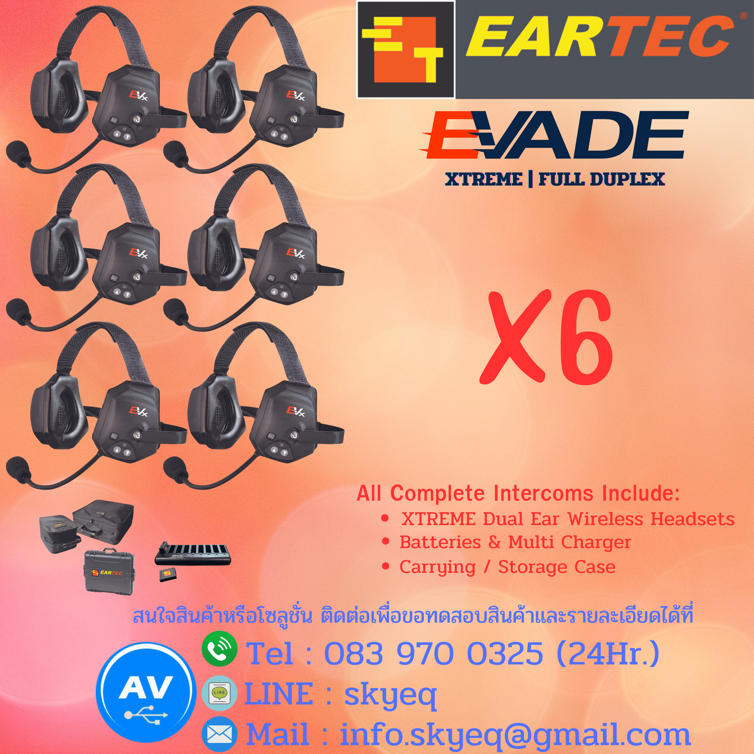 EARTEC Evade XTreme Wireless Headset System – EVxT6 Two Evade XTreme Headsets, Batteries, Charger, Case