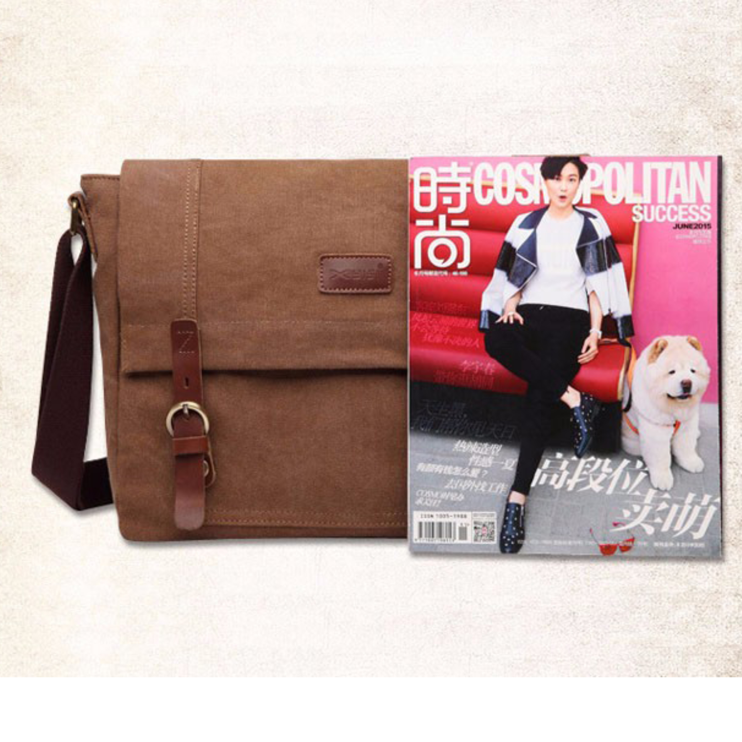 กระเป๋า Vintage สะพายข้าง รุ่น B-106 สีน้ำตาล