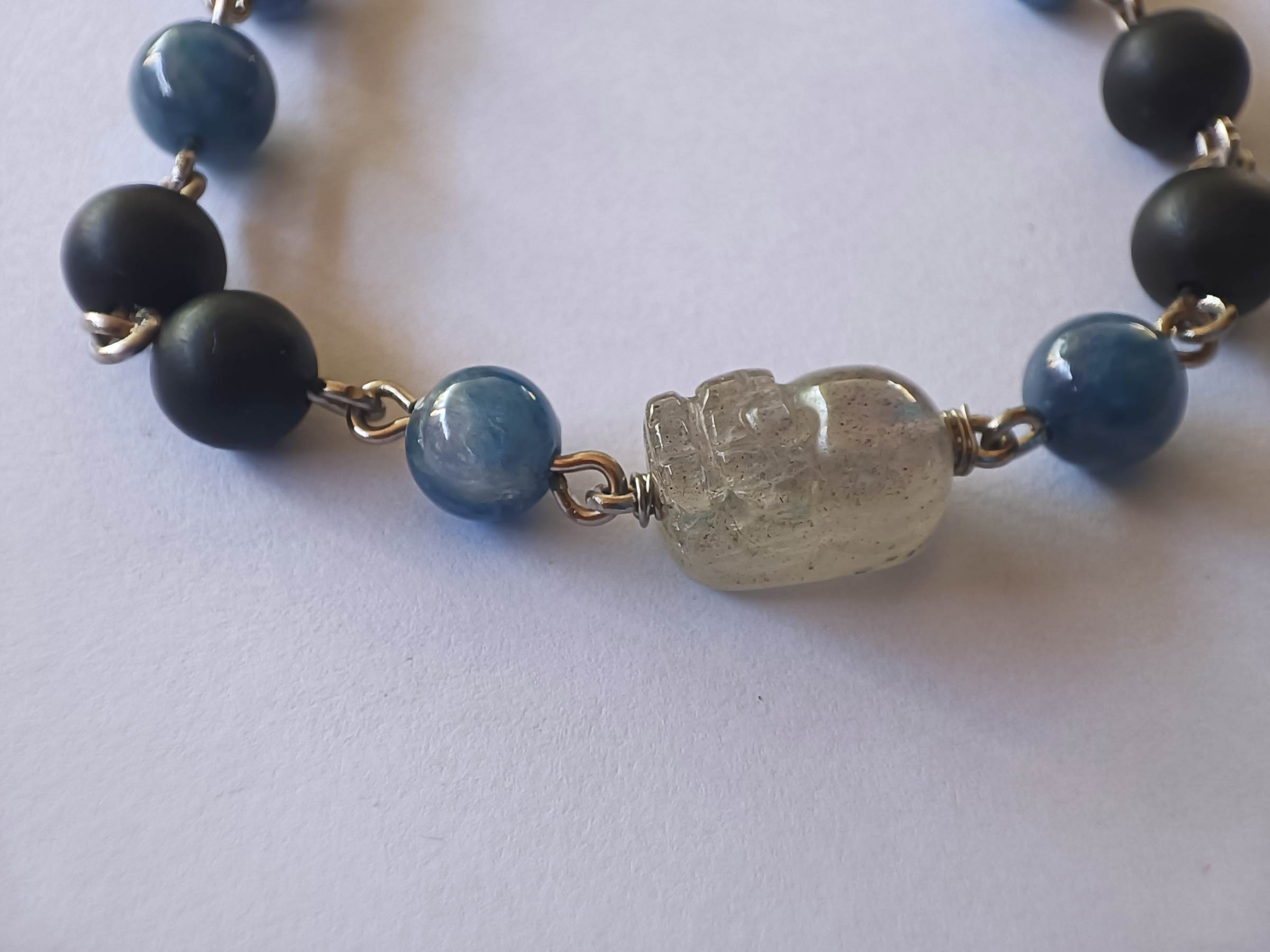 สร้อยข้อมือหินแท้ "Connected" Master Purification & Success Bracelet (Shungite + Pixiu Labradorite+ Kyanite)