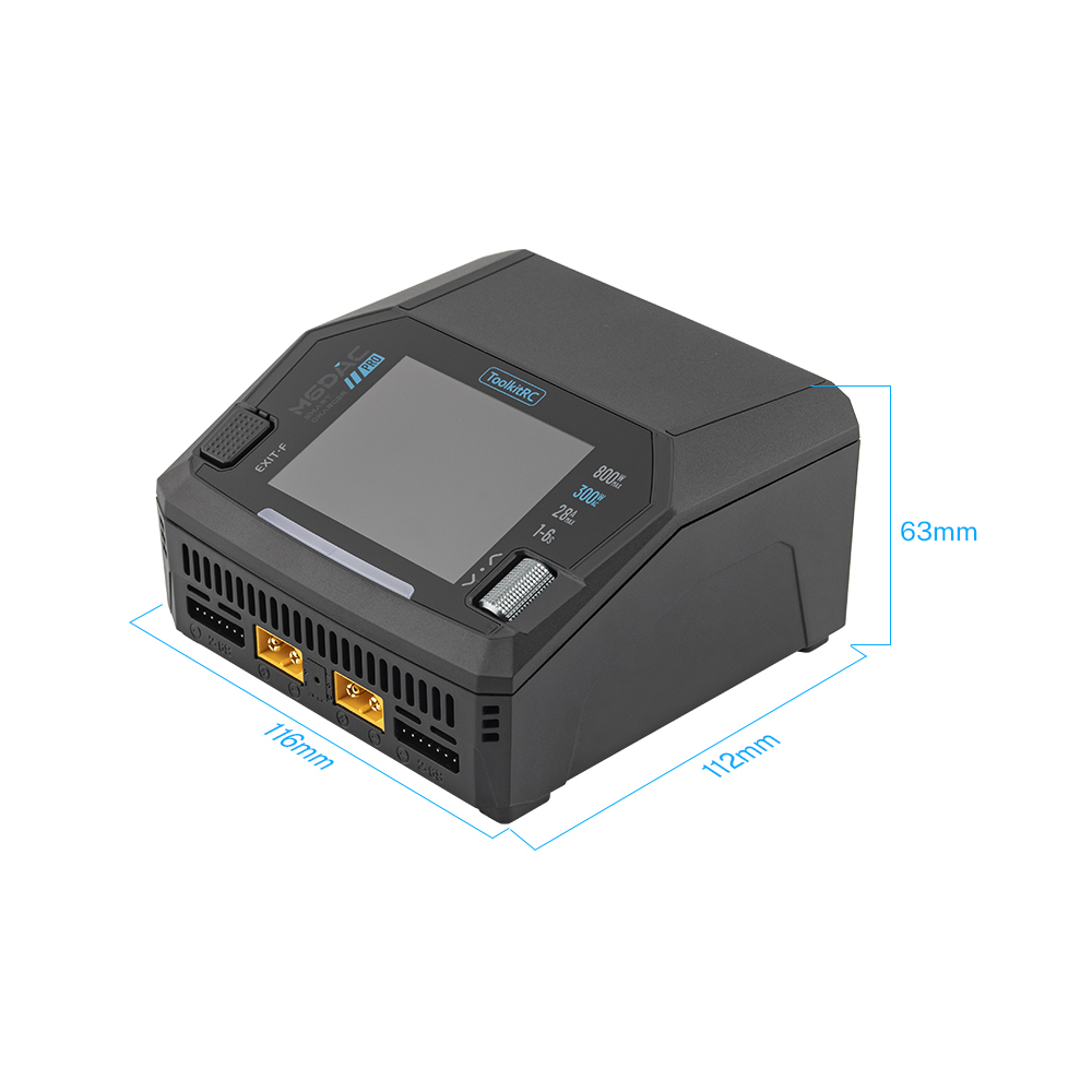 ToolkitRC M6DAC PRO V2 Dual Channel Smart Lipo Battery Charger Discharger AC 300W DC 800W 16A 1-6S LiHV LiPo PD65W Drone