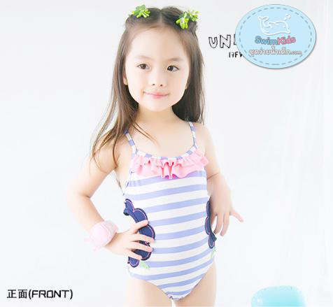 ชุดว่ายน้ำวันพีชเด็กหญิงสีฟ้าขาว เอวเว้า