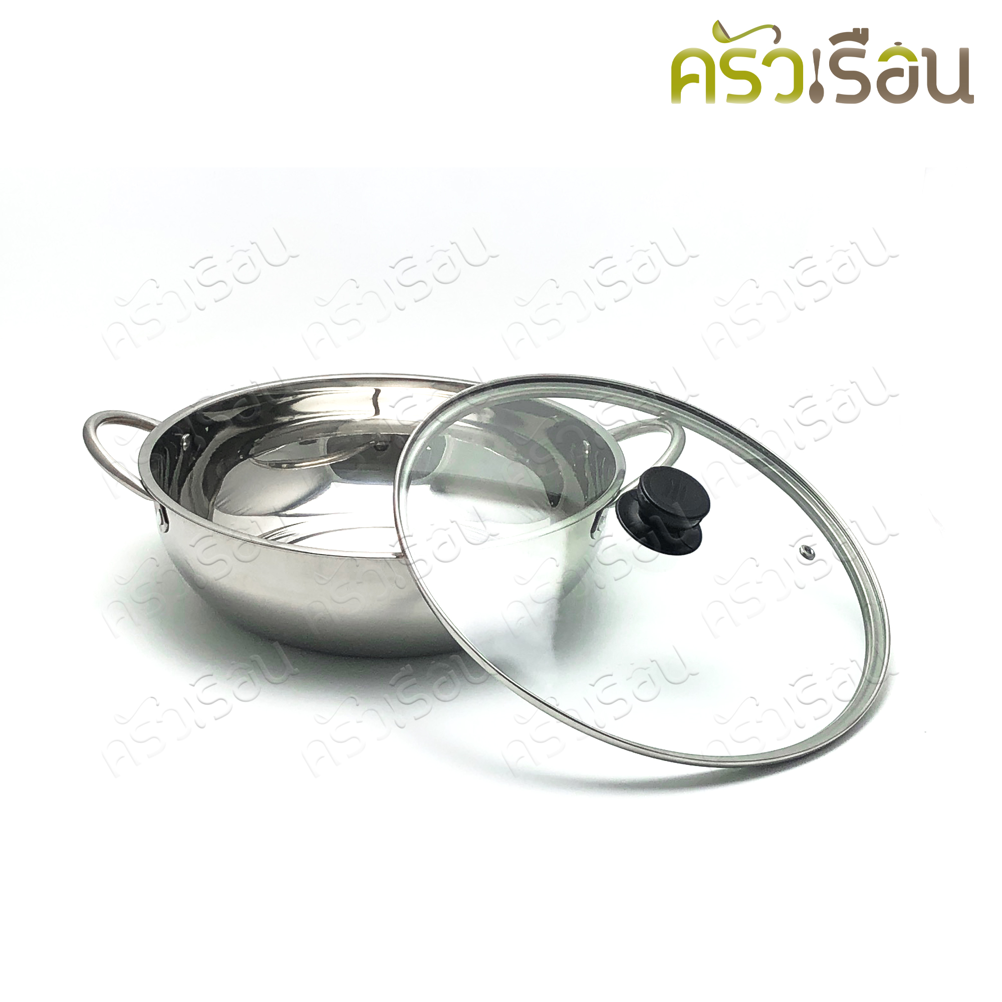 FOFO stainless steel sukiyaki pot / Shabu pot 28 cm. Glass lid, no partition.