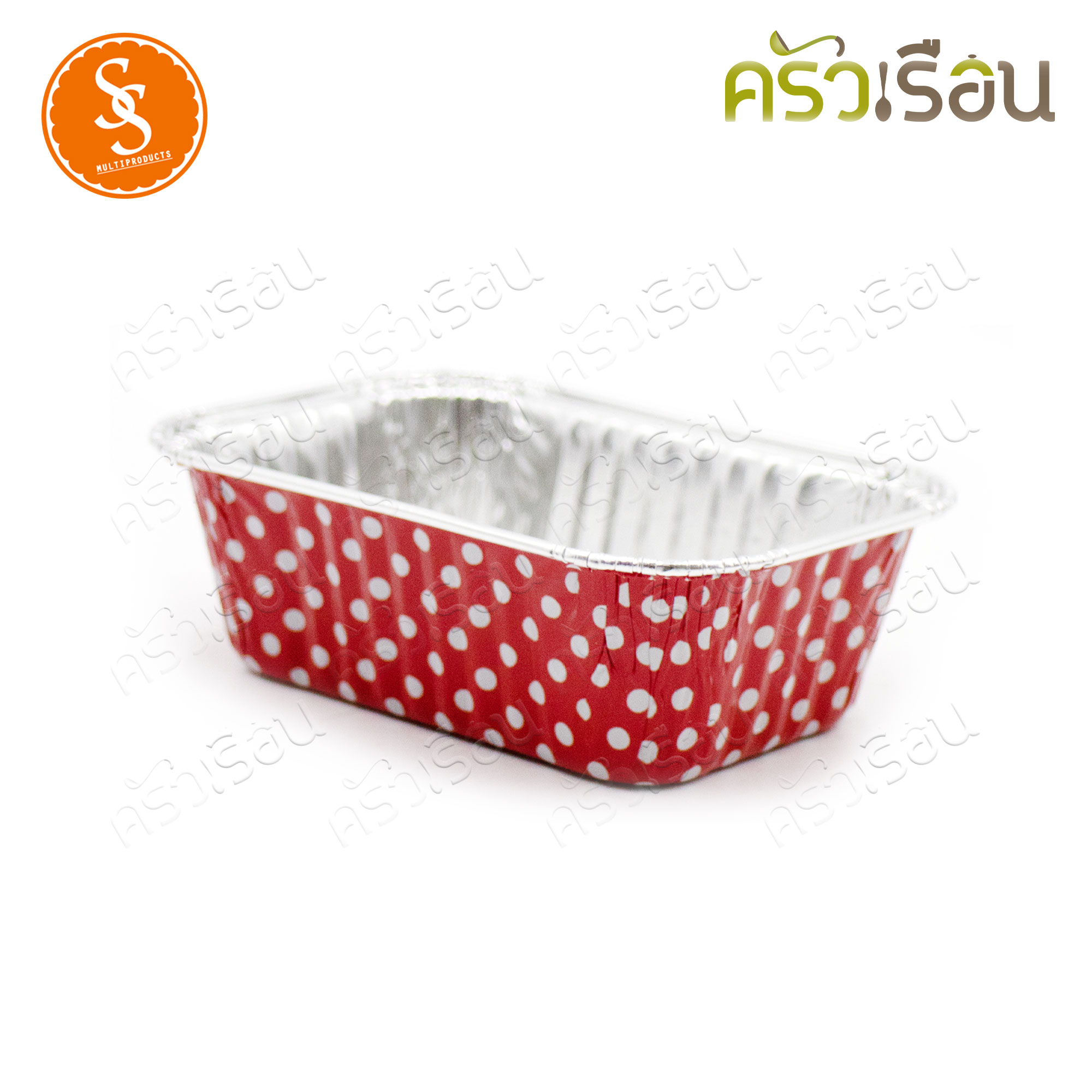 SS 4004 Square foil tray, rectangular, red with white dots + 10 lids, capacity 140 ml., size 75 x 105 x 32 mm., foil tray
