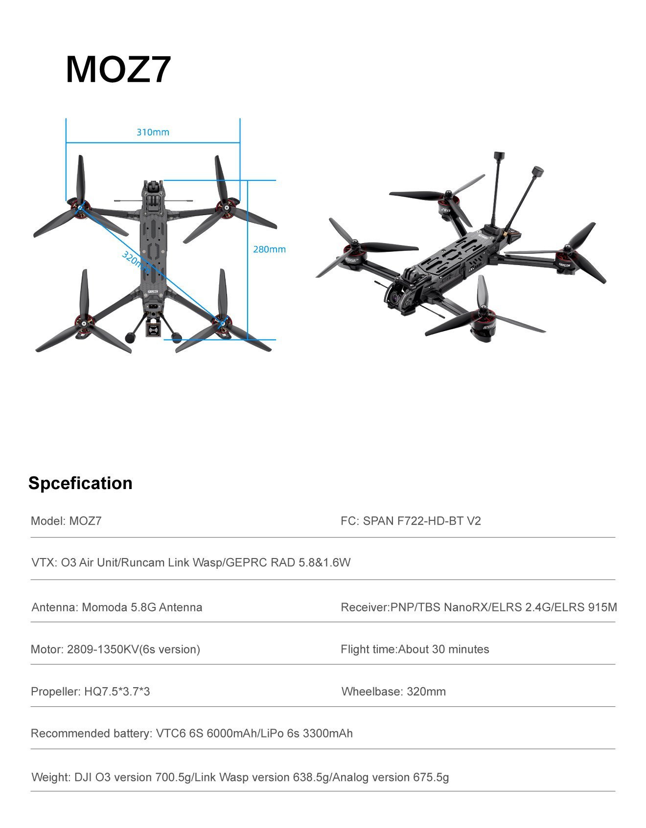 [A70-1] GEPRC MOZ7 Analog Long Range เครื่องบิน ของเล่น บังคับวิทยุ