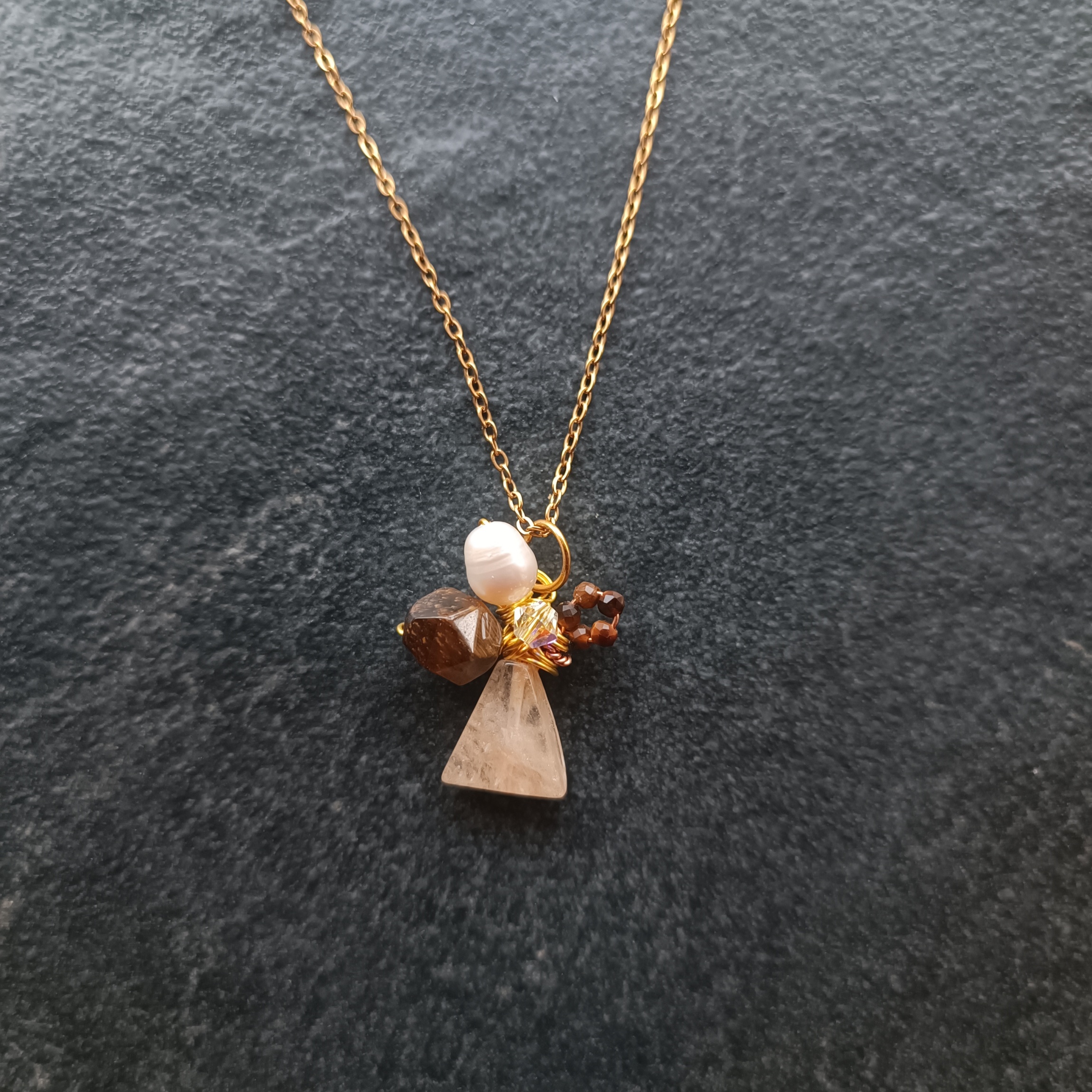 สร้อยพร้อมจี้หินแท้ Citrine + Tiger's Eye Pendant Necklace (ดึงดูดโชคลาภ เงินสด)