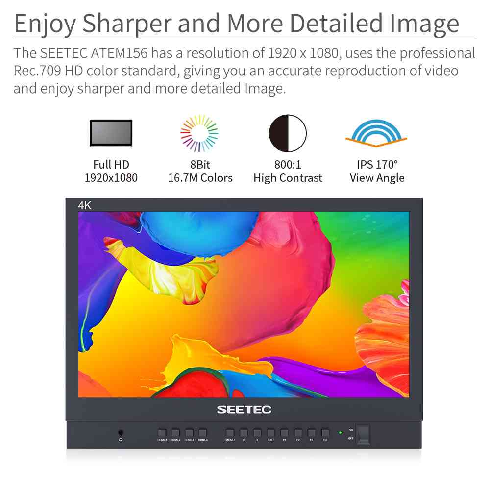 SEETEC ATEM156: จอภาพ 15.6 นิ้ว Full HD สำหรับ Live Streaming และ Broadcast พร้อม 4K HDMI Inputs/Outputs และ Multi-View