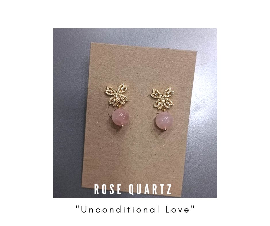 ต่างหูหินแท้ "18K" Rose Quartz Madagascar Earrings (For Love and Relationship)