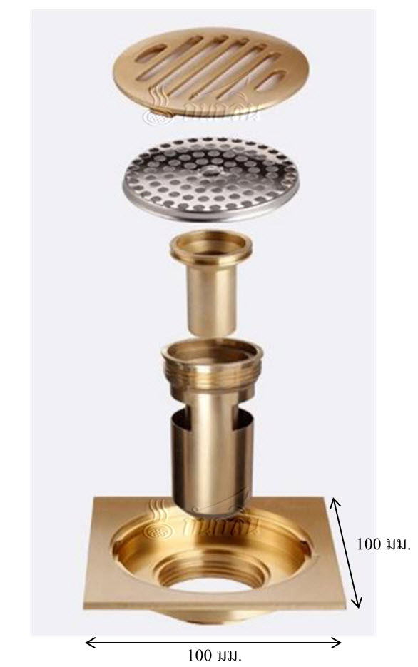 ชุดตะแกรง (floor drain) พร้อมท่อกันกลิ่นทองเหลืองแบบสั้น
