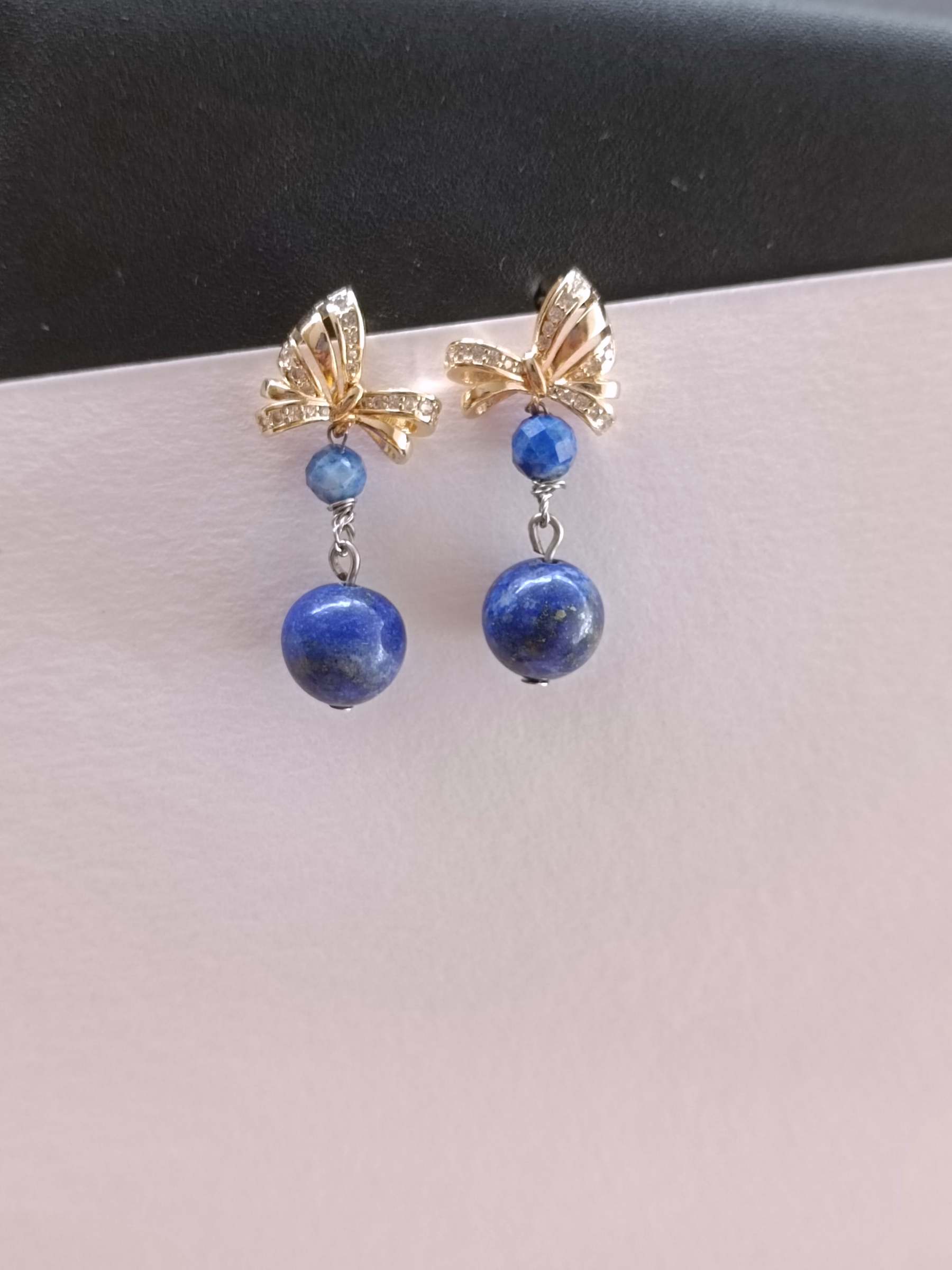 ต่างหูหินแท้ "14K" Lapis Lazuli Earring ( For Luck & Wealth)