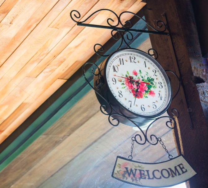 นาฬิกาติดผนัง welcome งานเหล็กดัด นาฬิกาสองด้าน