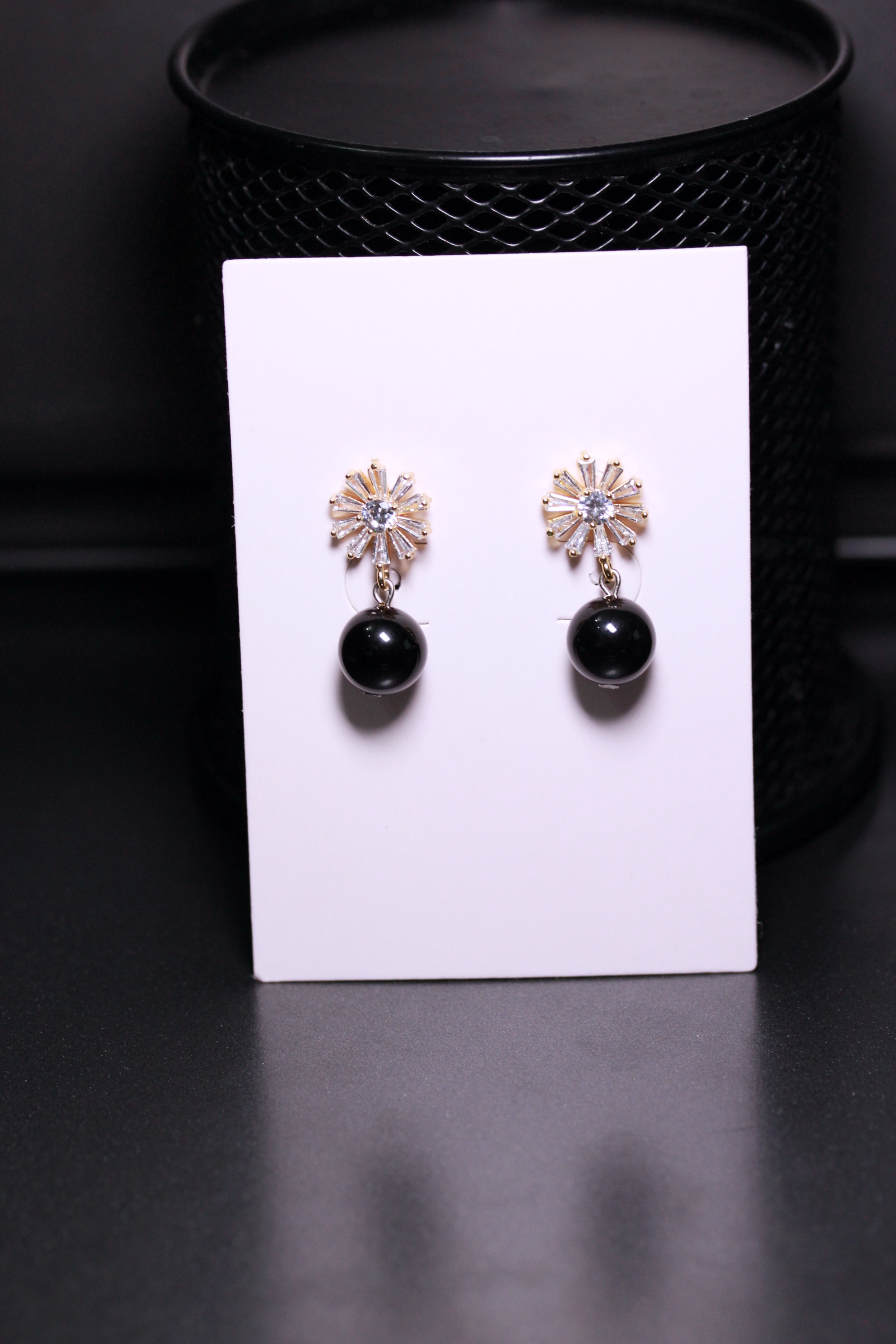ต่างหูหินแท้ "14K" Black Onyx Earring (เสริมการค้าขาย)