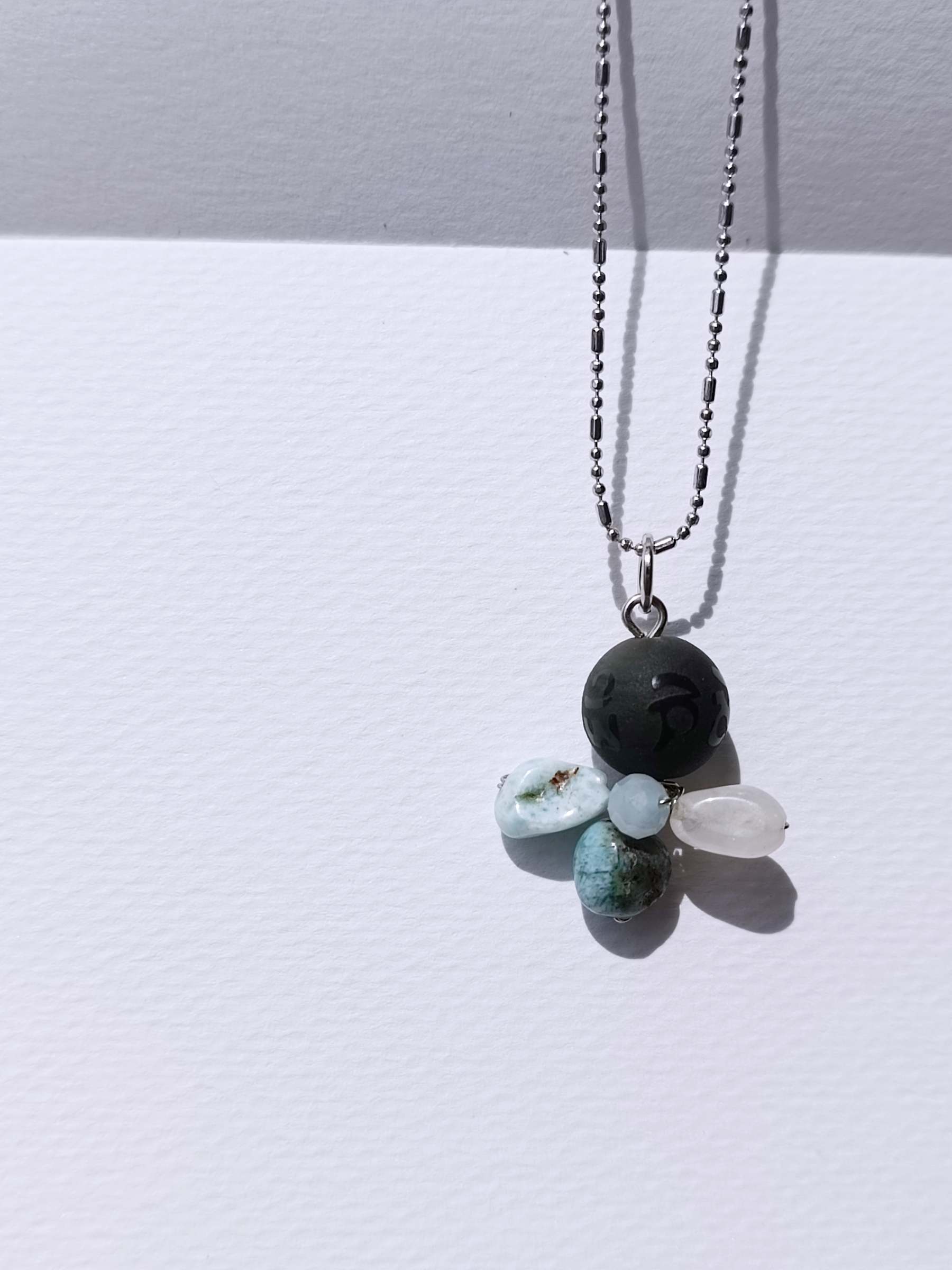 "Little Vivian" สร้อยพร้อมจี้ Black Obsidian +Larimar Necklace ( ปกป้อง คุ้มครอง )