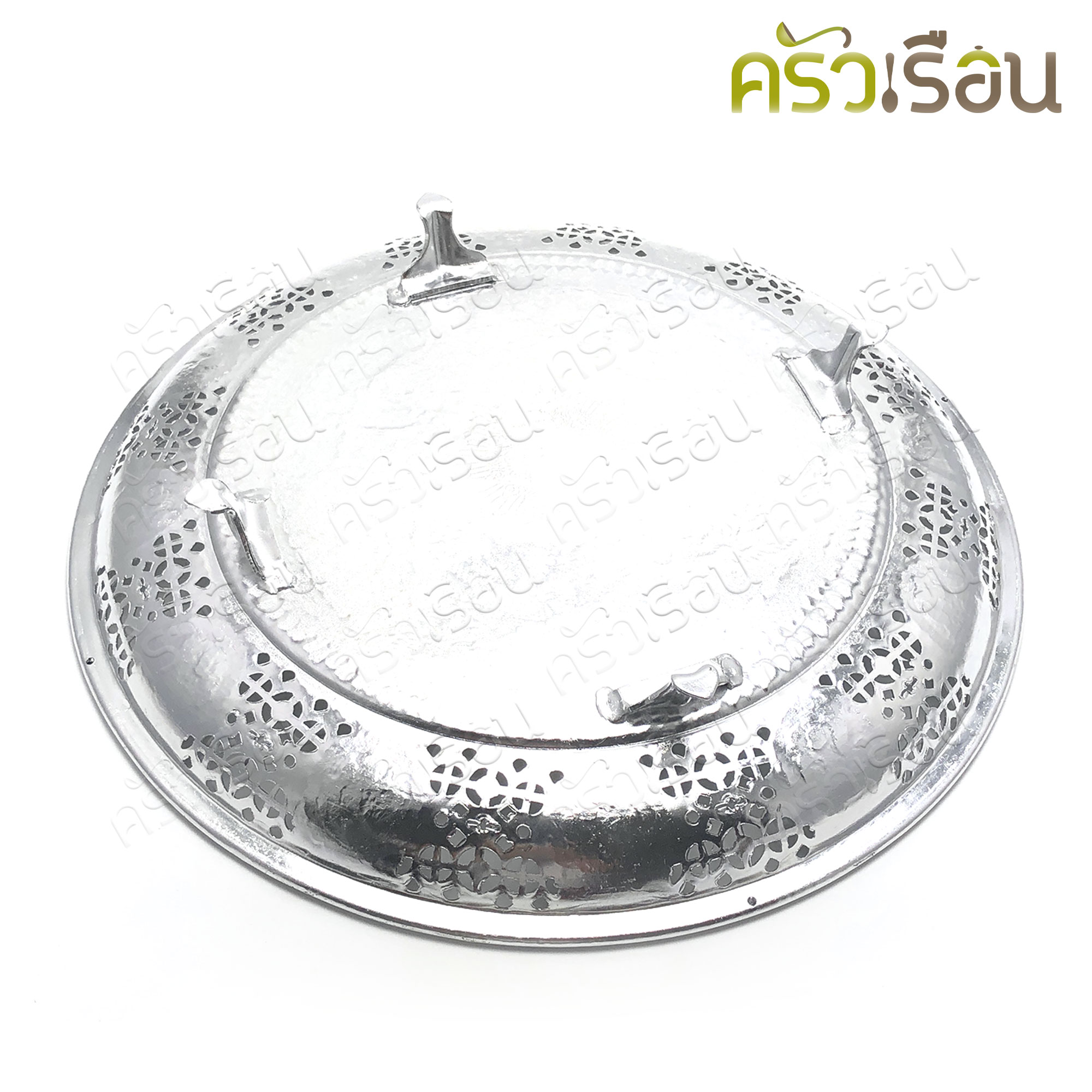 แมวน้ำ ถาดเม็ดมะยม ลายไทย สีเงิน 40 ซม. (วัดจริง 41.5 x 41.5 x 7.3 ซม.) ตราแมวน้ำ ถาด ถาดกลม ถาดฉลุลาย ถาดเงิน