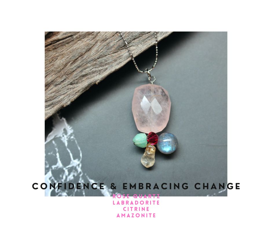 จี้พร้อมสร้อย หินแท้ Rose Quartz + Labradorite (For Love and Relationship)
