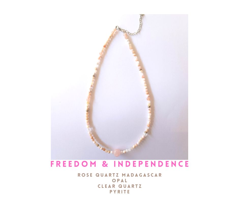 สร้อยคอหินแท้ "POSH" Freedom & Independence Necklace (Rose Quartz ,Pink Opal ,Clear Quartz)