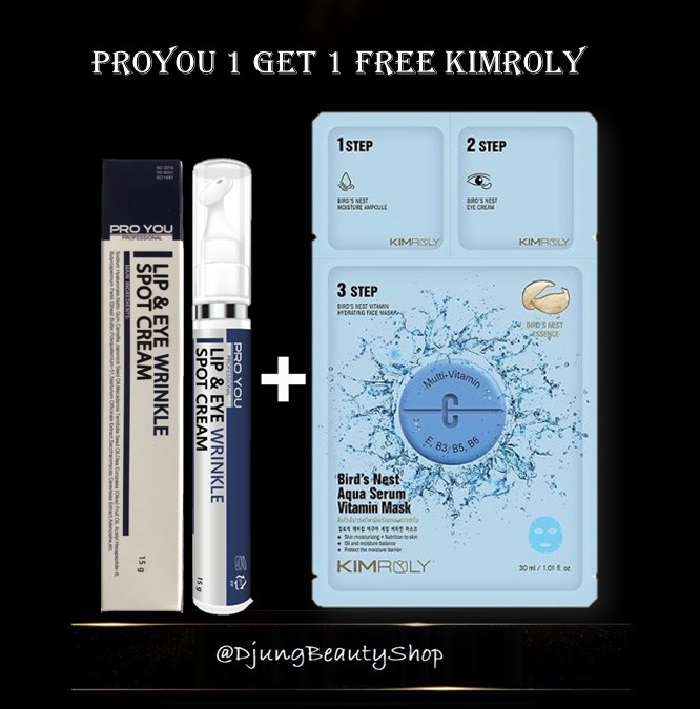 3 in 1 โปรยู ลิป&อาย ริงเคิล สปอต ครีม PROYOU LIP & EYE WRINKLE SPOT CREAM แถมคิมโรลีมาร์ควิตามินรังนกอะควาเซรั่ม Kimroly Bird’s Nest Aqua Serum Vitamin Mask ช่วยลดเลือนริ้วรอย