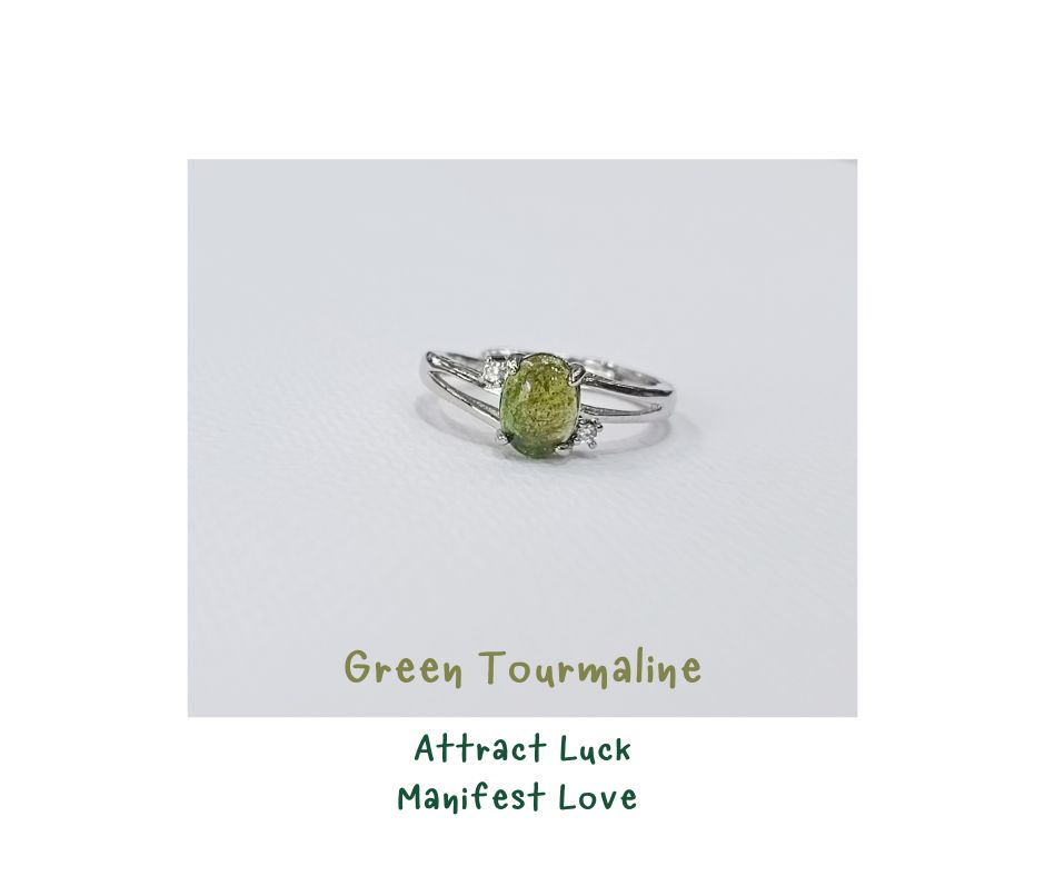 Natural "Green Tourmaline" Ring แหวนหินแท้ Green Tourmaline (เสริมพลังงานชำระAura ดูดความเป็นมงคล)