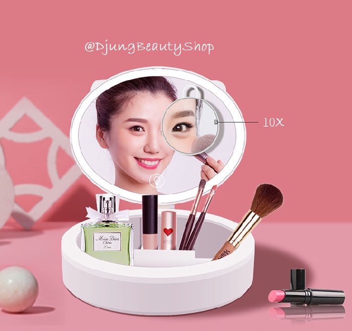 กล่องเก็บเครื่องสำอางเปิดได้ 120 องศา พร้อมกระจกพร้อมไฟ LED 3 สี แบบพกพา (Led Makeup Mirror Storage Box One with Light Desktop Three-Color Fill Light Portable Gift Mirror)