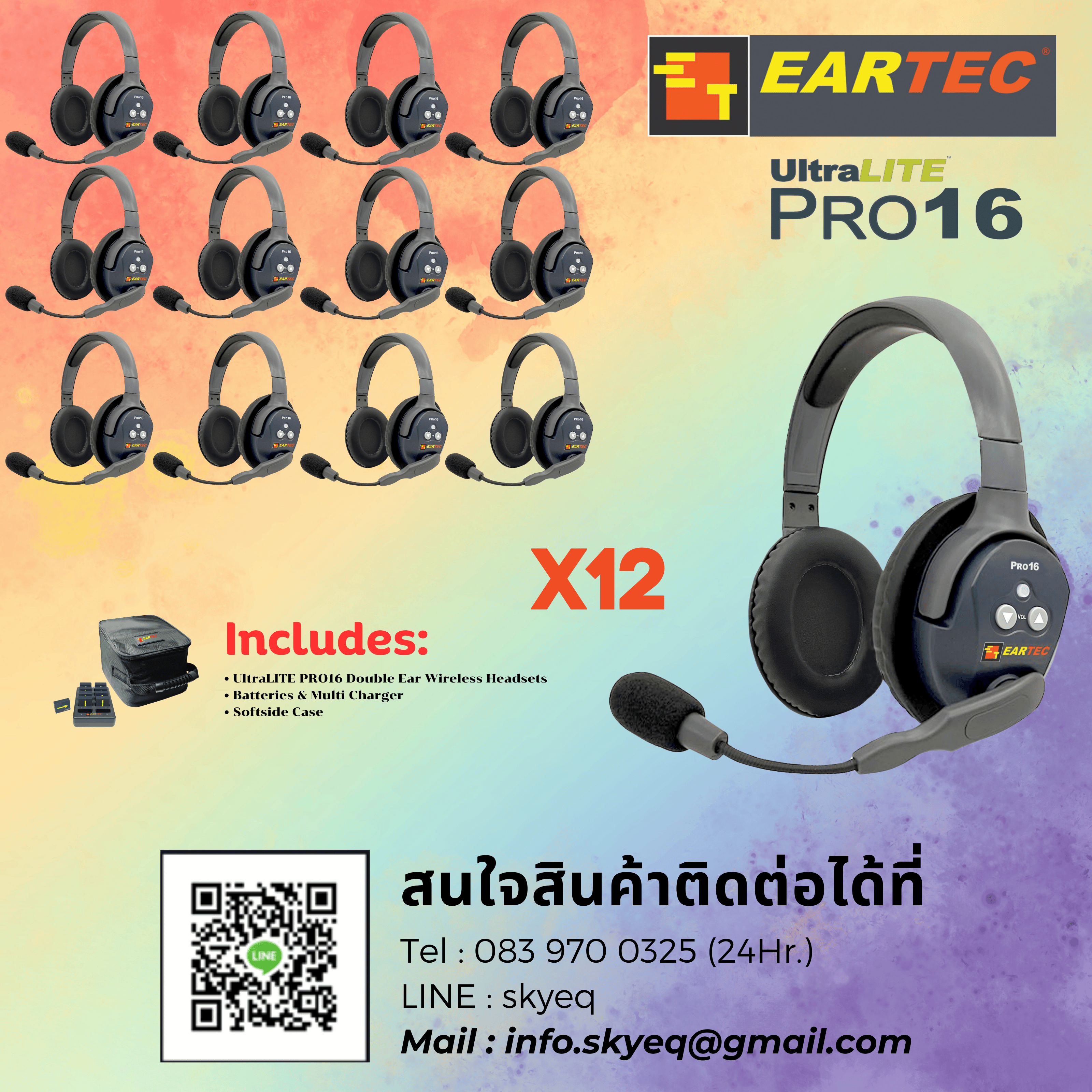 PRO16 DOUBLE SERIES – ETP12D (12 Double Headsets, Batteries, Charger, Case)
