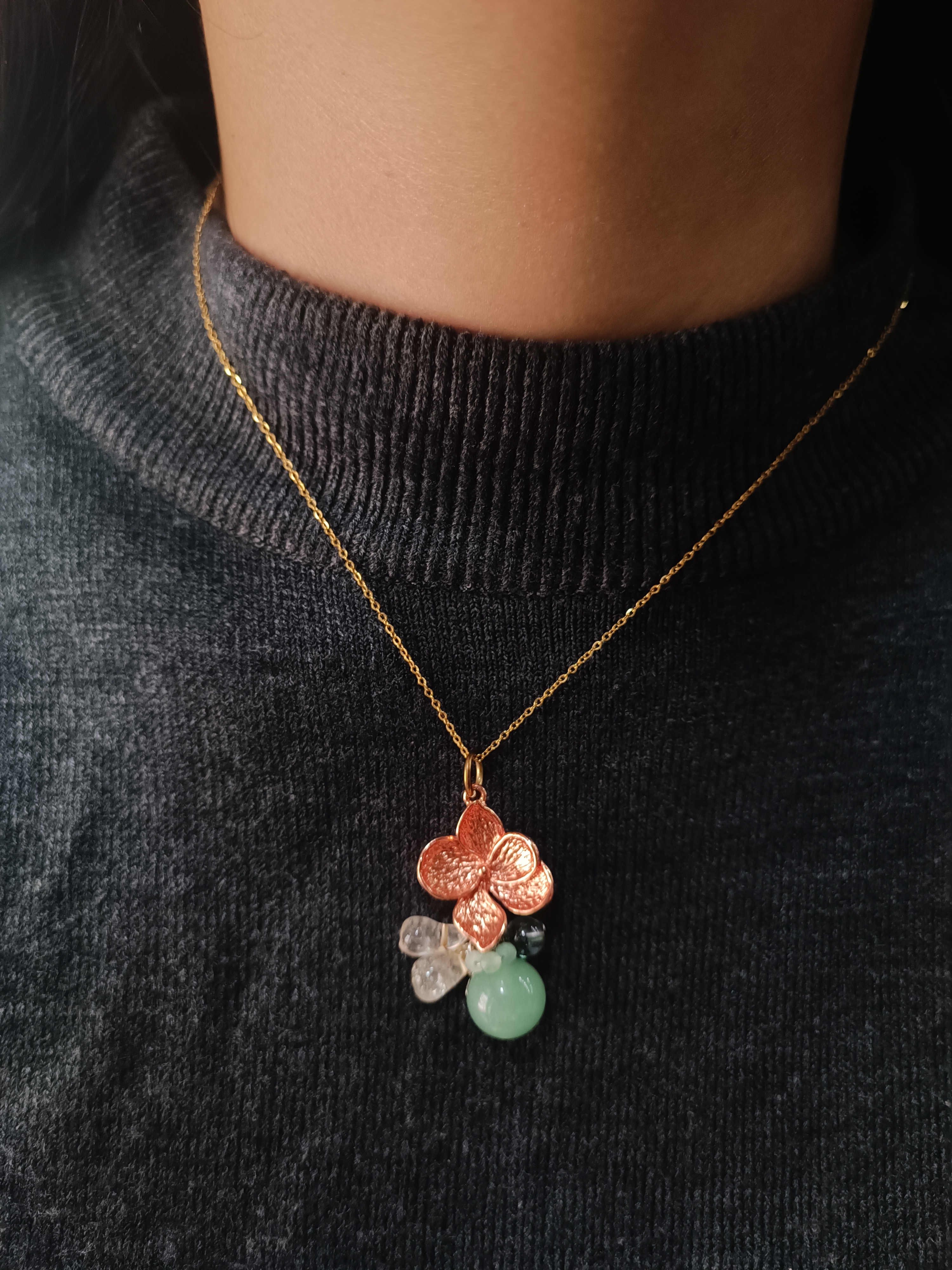 สร้อยพร้อมจี้หินแท้ "Orchid" Good Fortune Pendant Necklace (นำมาซึ่งความเป็นมงคลทั้งปวง)
