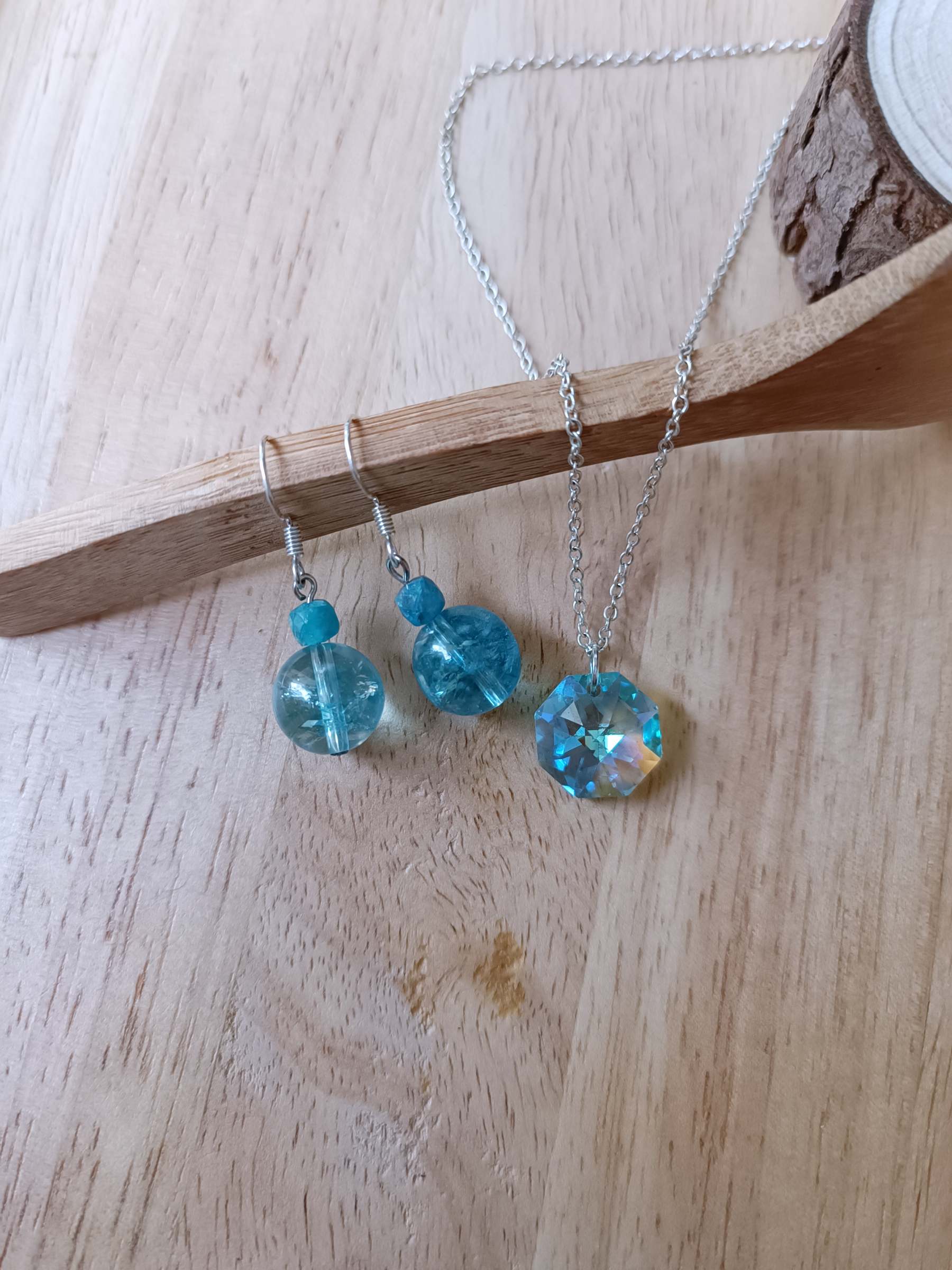 ชุดเครื่องประดับหินแท้ Blue Topaz Earring + จี้คริสตัล (For Love and Protection)