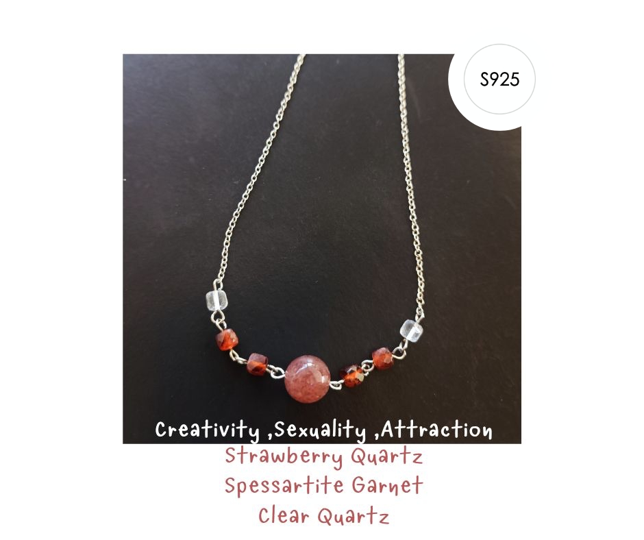 สร้อยคอเงินแท้ Boost Creativity & Passion 92.5 Silver Necklace (Strawberry Quartz + Garnet + Clear Quartz)