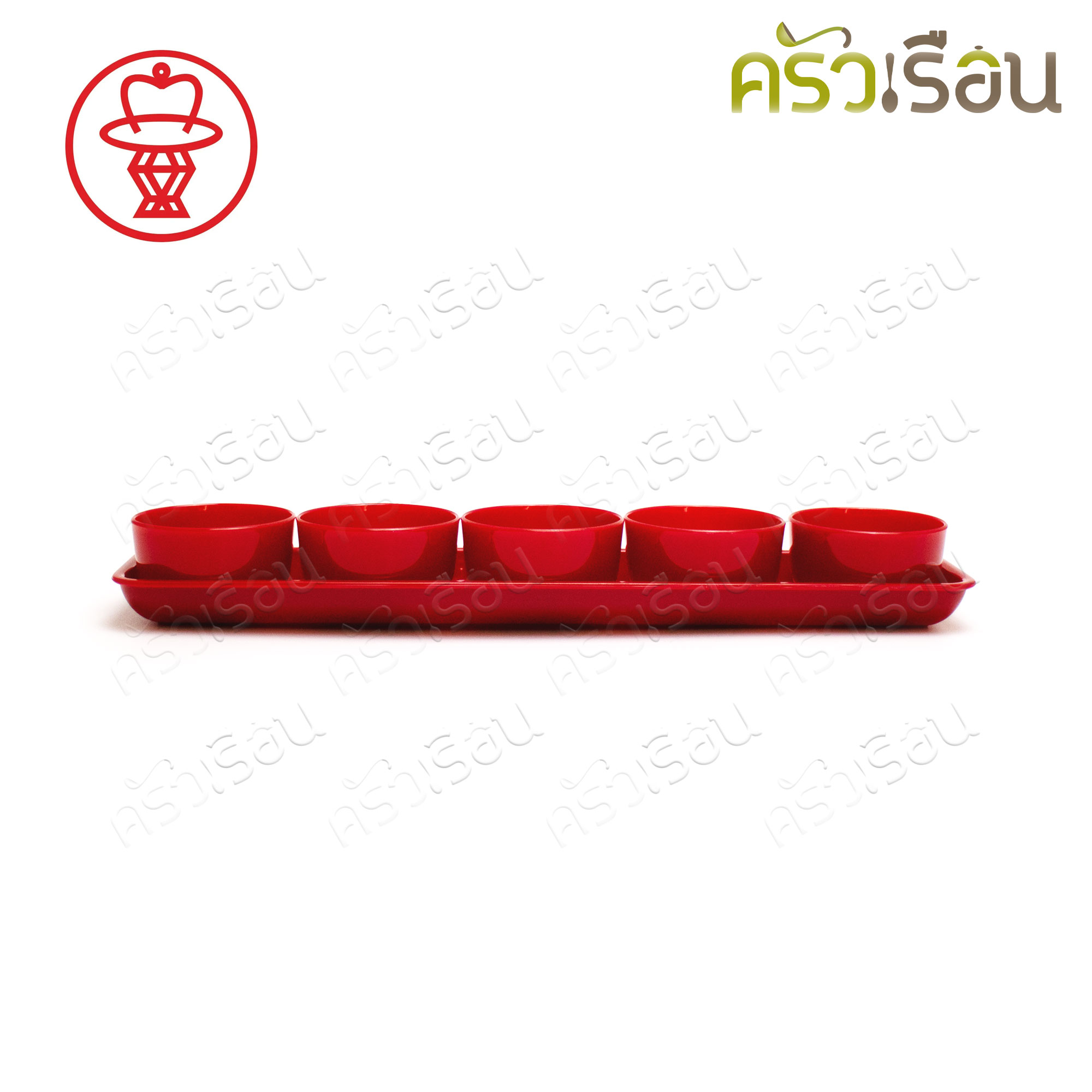 Nam Ngai Hong ถ้วยชาพร้อมถาด แนวยาว 5.5 x 25.5 x 3 ซม. แดงไม่พิมพ์ลาย ตรากระเช้า 480/11