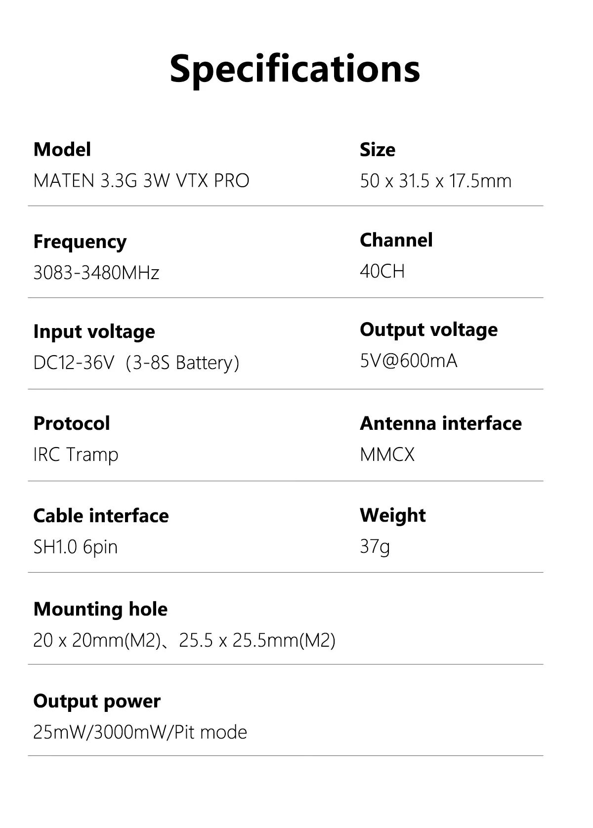 GEPRC MATEN 3.3G 3W VTX PRO อุปกรณ์โดรน Drone